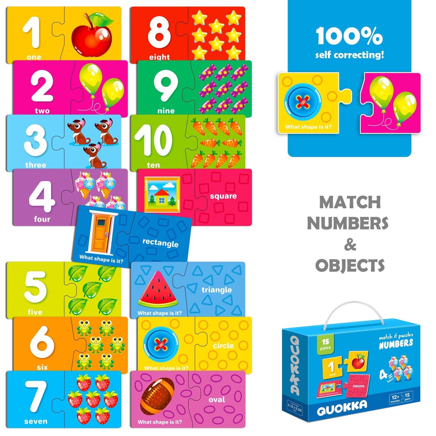 Quokka 5X MEGASET Puzzles for Toddlers 3-5 - Matching Games for Kids Ages 2-4 - Numbers Animals Opposites ABC Learning - Toddlers 1-3 Year Old - Boy and Girl Educational Toy Activities