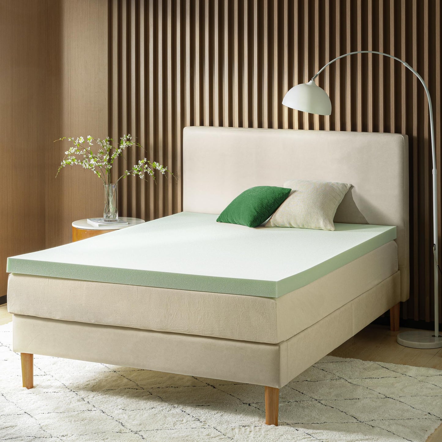 ZINUS 3 Inch Green Tea Memory Foam Mattress Topper, Pressure-Relieving Layer, Ideal for Back Pain Relief, Compact WONDERBOX Packaging, CertiPUR-US Certified, Full