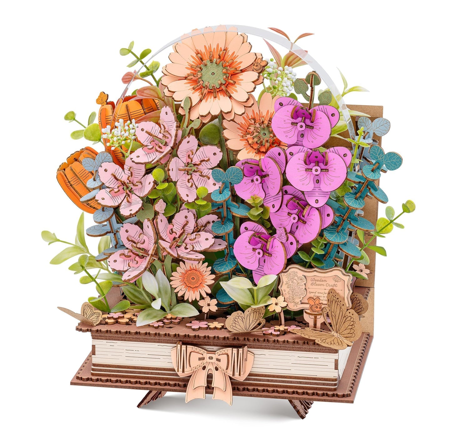 Wowood 3D Wooden Flower Puzzles for Adults-Wooden Bloom Book, DIY Crafts Model Kits Building Set, Botanical Decor Creative Gift for Women (552PCS)