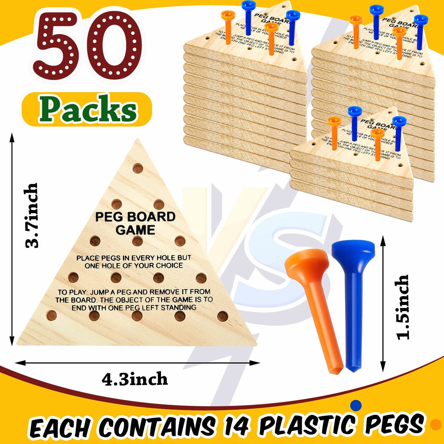 50 Pack Wooden Peg Games Bulk Triangle Wooden Board Games Triangle Game Wooden Triangle Board Games Family Travel Games Fun Triangle Puzzle Wooden Strategy Toy for Adults Teens