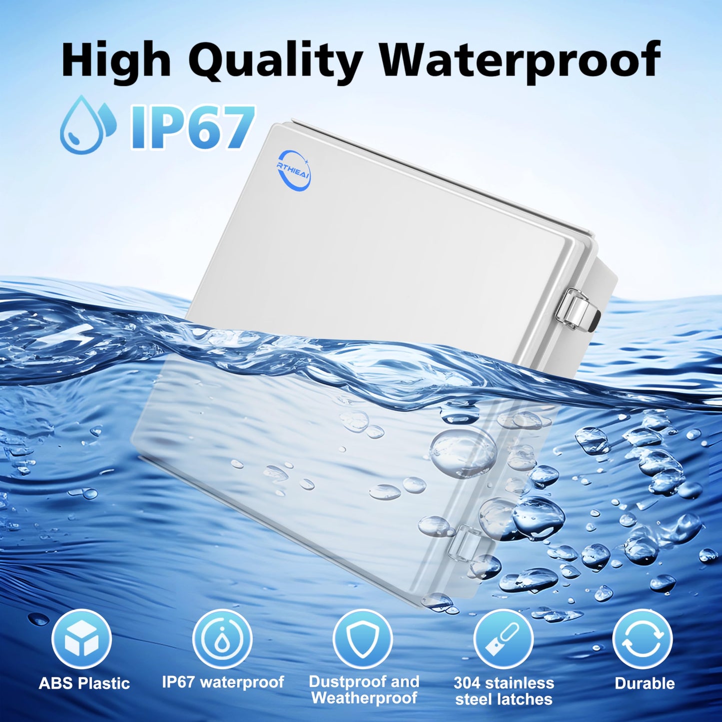 RTHIEAI Waterproof Outdoor IP67 Junction Box (13"x13"x5.1") with Mounting Plate, Hinged Grey Cover and Wall Brackets - Weatherproof ABS Plastic Electrical Enclosure for DIY Projects (330x330x130mm)