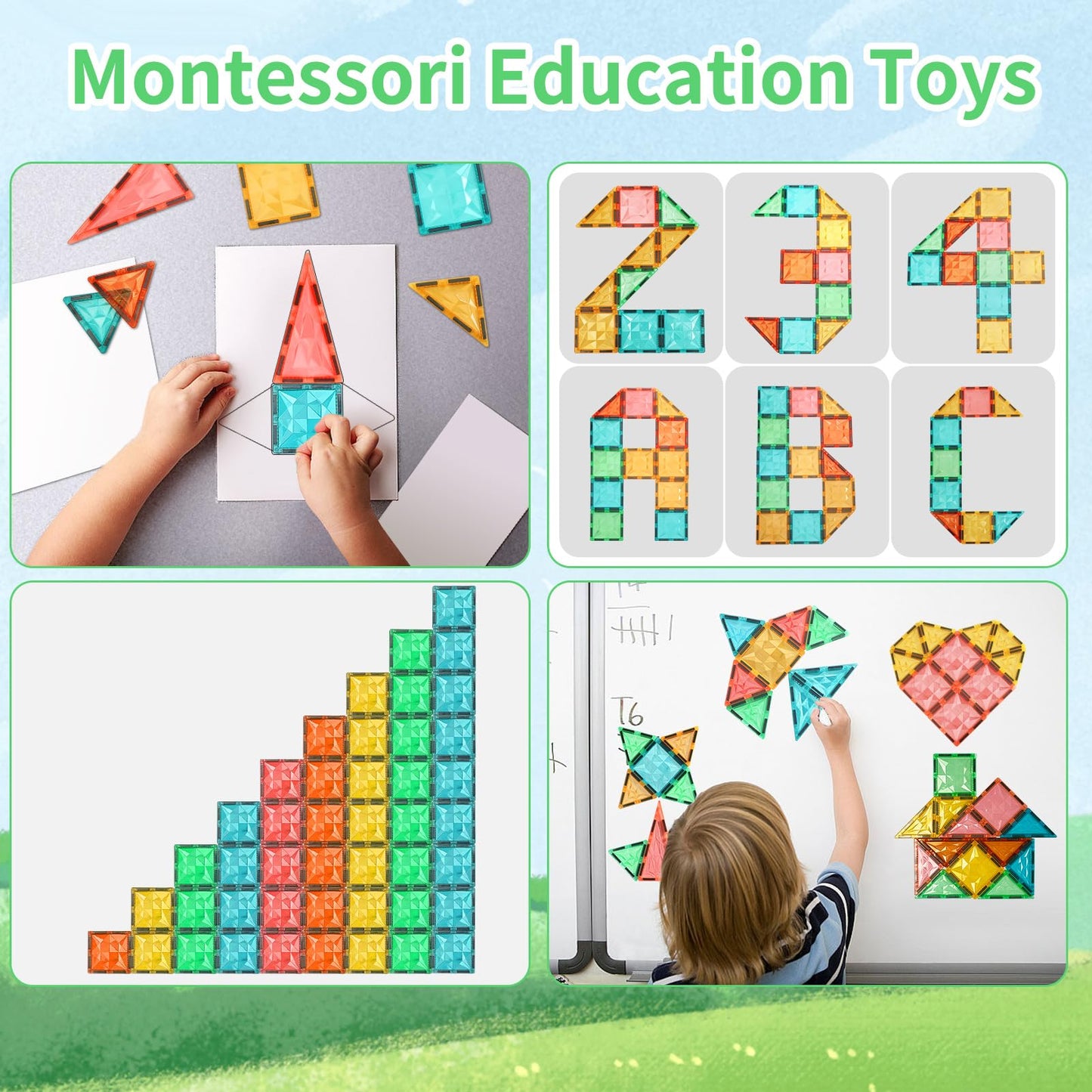 YRZtiles Magnetic Tiles 100-Piece Set for Kids, Magnetic Building Blocks STEM Toys for Age 3+ Boys and Girls, Educational Magnet Construction Tiles for Creativity & Learning