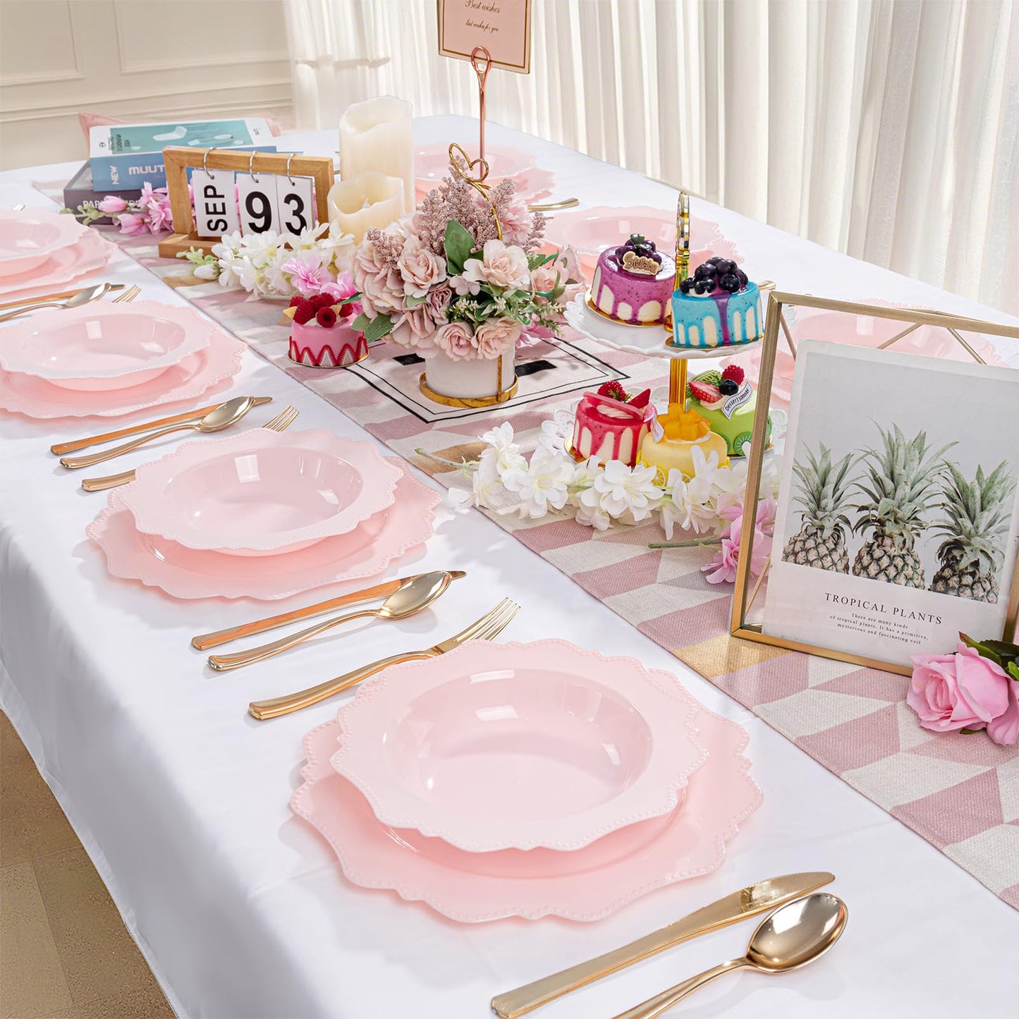 COLOSUS Pink Plastic Party Bowls (60 Pack) 12 Oz Disposable Soup/Salad Bowl, Fancy Shatterproof Dinnerware for Easter, Catering, Holidays, Weddings, and Everyday Use