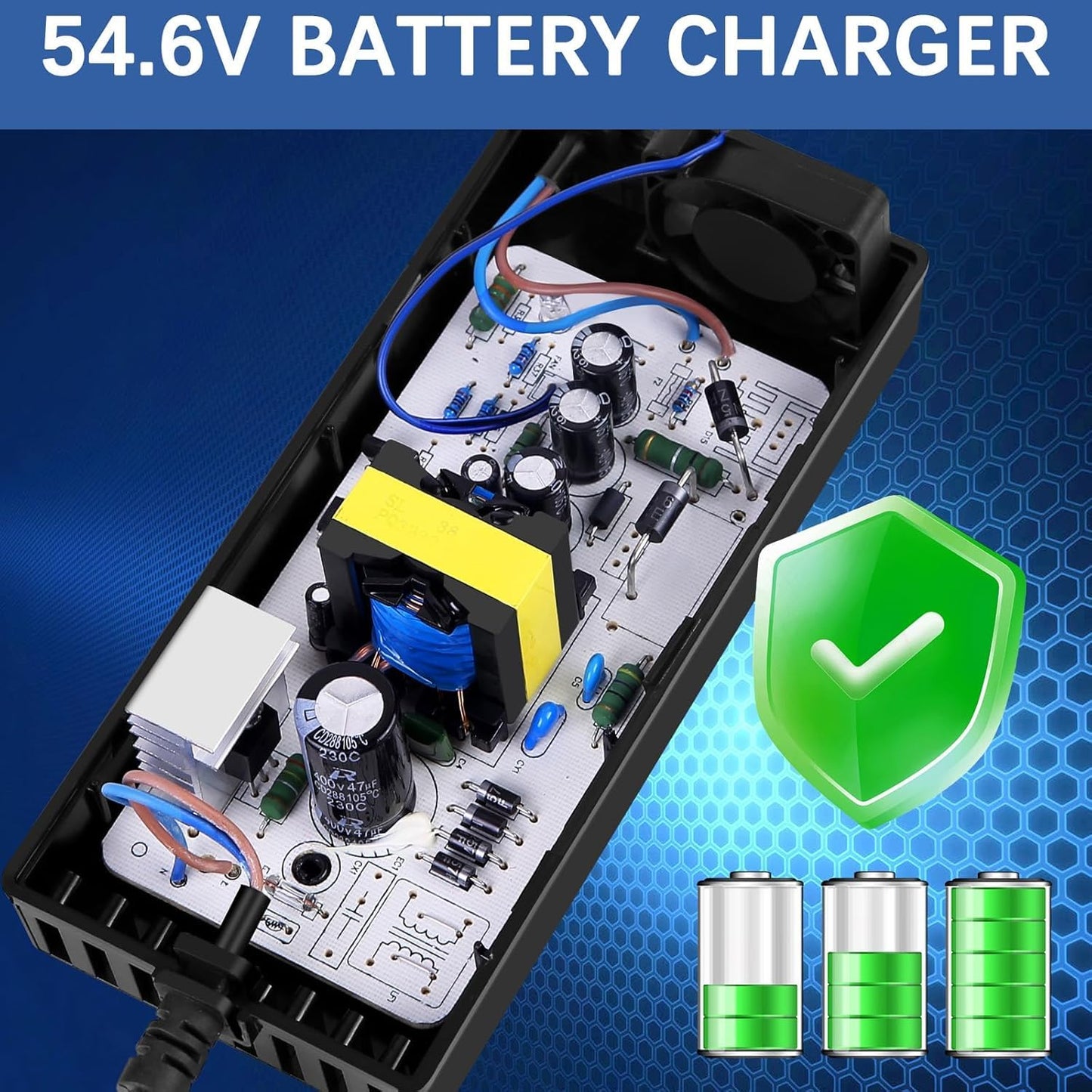 54.6V 2A (120W) 3 Prong Scooter Charger for Evercross H5/ Vsett 8, 8+, 9+(NOT for 9)/ JOYOR S5, G5, Y7-S/for KAABO Mantis 8, 8 Pro/Zero 8, 9 for 48V Lithium Li-ion Battery with 3 Holes Connector