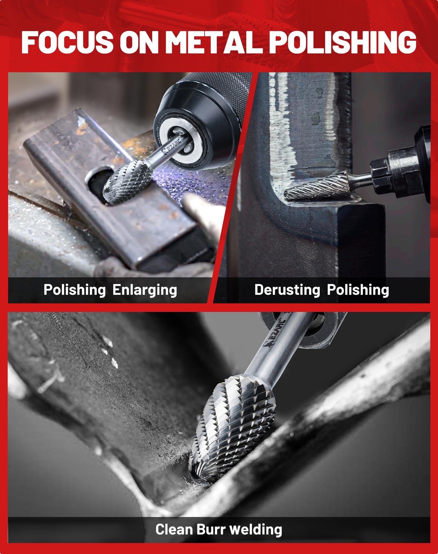 EZARC Tungsten Carbide Burr Set 1/4" Shank, 5PC Double Cut Rotary Tool Bits Cutting Burrs, Die Grinder Bits for Metal Working Grinding, Deburring, Carving, Polishing in Aluminum Storage Box