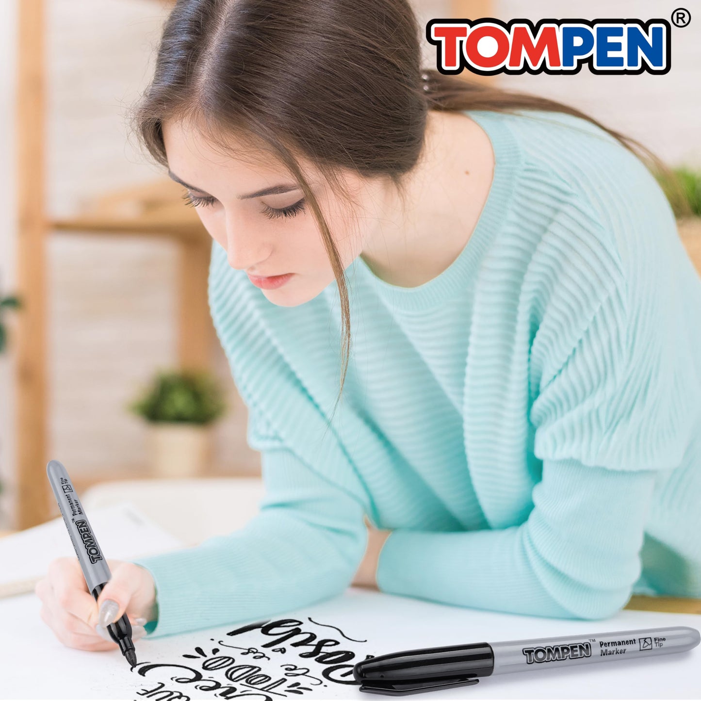 TOMPEN Black Permanent Markers Bulk Fine Tip 500 Pack,Use for Halloween,Waterproof Permanent Marker Pens with Quick Drying on Wood,Plastic,Paper,Metal,Mirror for Office School Classroom Home