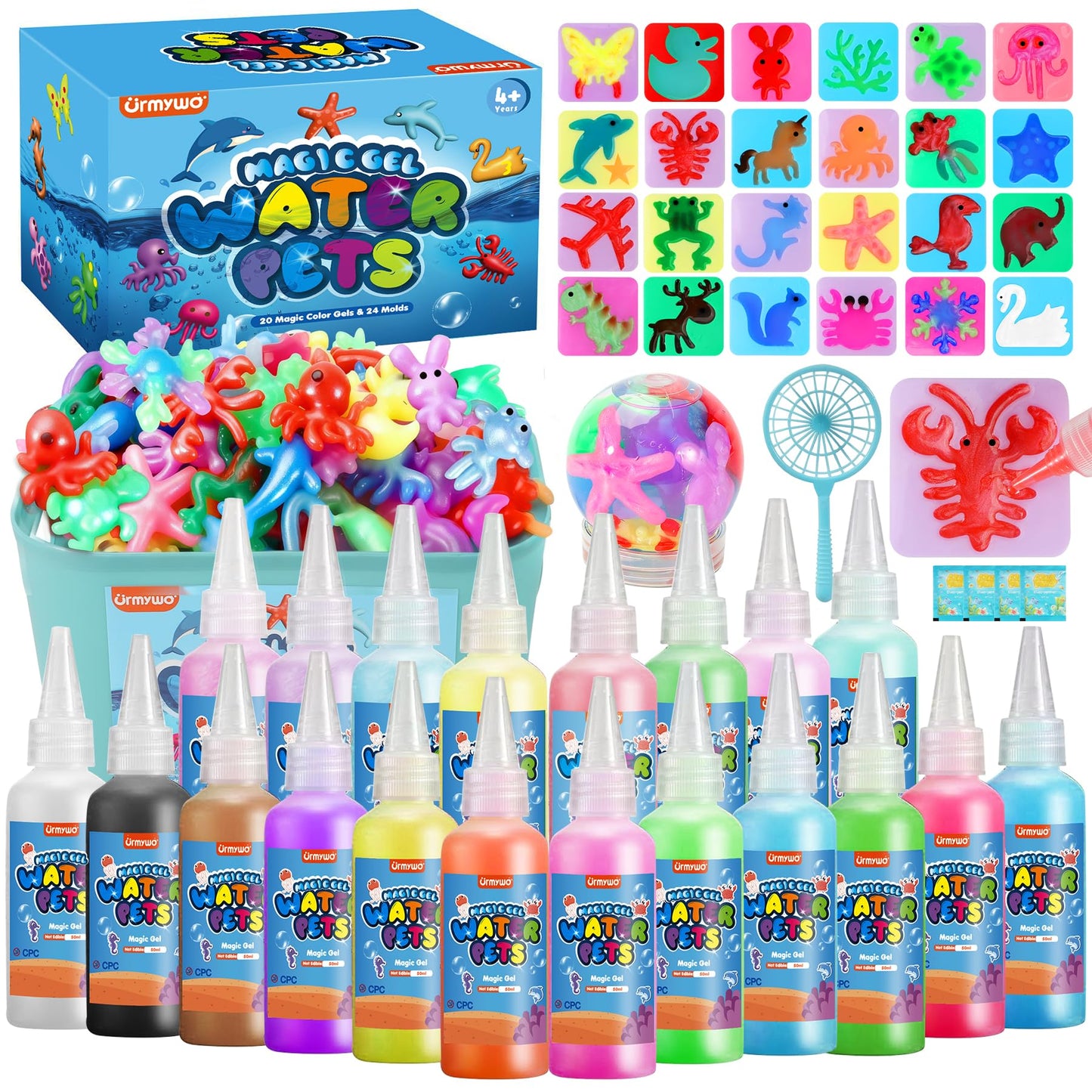 Magic Water Elf Toy Kit, Water Gel Kit Pets, 20 Gels & 24 Molds, Make Your Own Squishies Sensory Toys for Kids, DIY Craft Kits, Christmas Stocking Stuffers, 4 5 6 7 8 9 10 Year Old Boy Girl Gifts