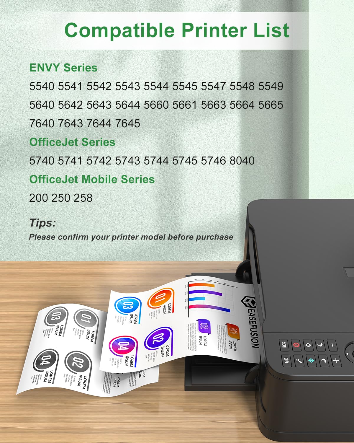 EaseFusion 62XL Replacement for HP Ink 62 62XL Ink Cartridge Combo Pack Black and Color High Yield for HP Envy 7640 5660 5540 7645 5740 5746 OfficeJet 250 200 Mobile Printer Ink Cartridges