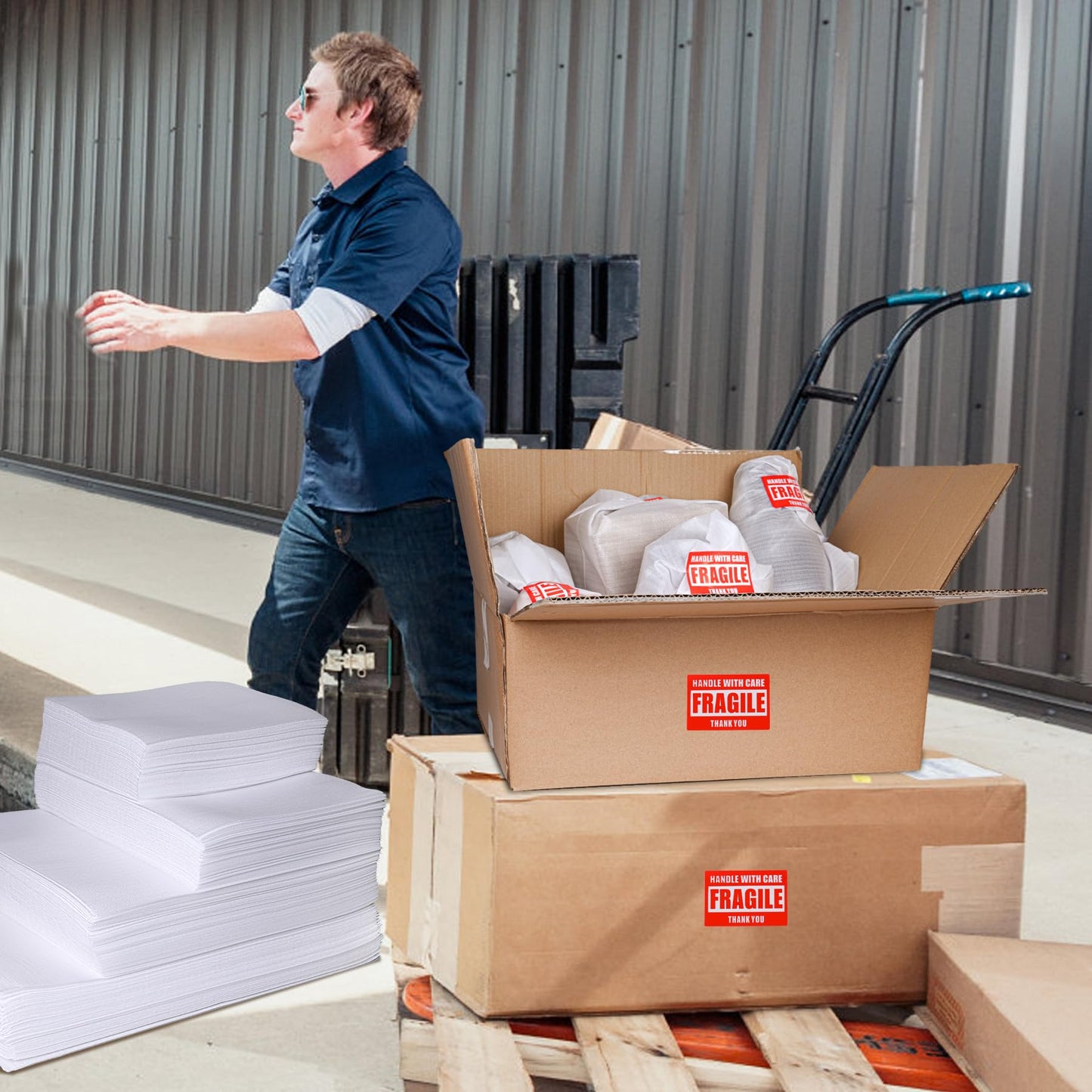 540Pcs Dish Packing Supplies for Moving, 270 Cushion Foam Wrap Pouches & Sheets 4 Sizes (16x12", 12x12", 12x7.8", 7.8x7.8") with 270 Fragile Stickers Plate Packing Sleeves for Fragile Shipping Storage