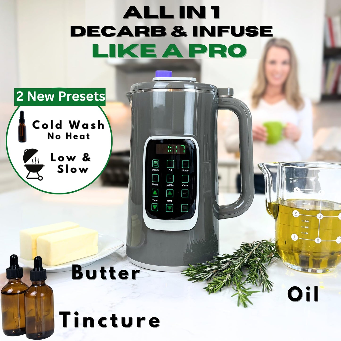 2 in 1 Decarboxylator and Infuser, Butter Machine, Oil Infuser Machine, Gummy Maker, Mess-Free, Easy to Use, 6 Presets, Adjustable Temperature & Time, Includes Strainer – EdiWhip 2.0