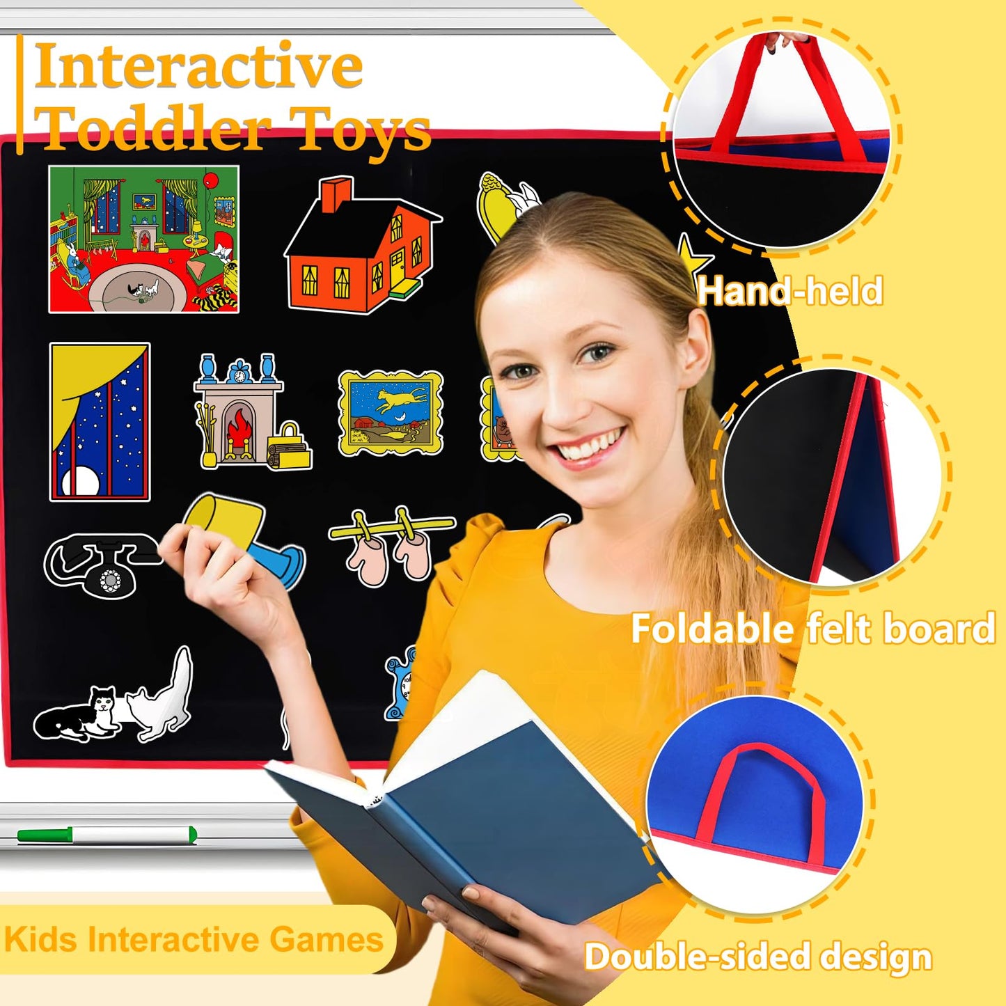 Ai fsem Large Felt Flannel Board Portable Double-Sided Foldable Felt Story Boards for Toddlers Storytelling Learning ActivitiesTeacher Supplies