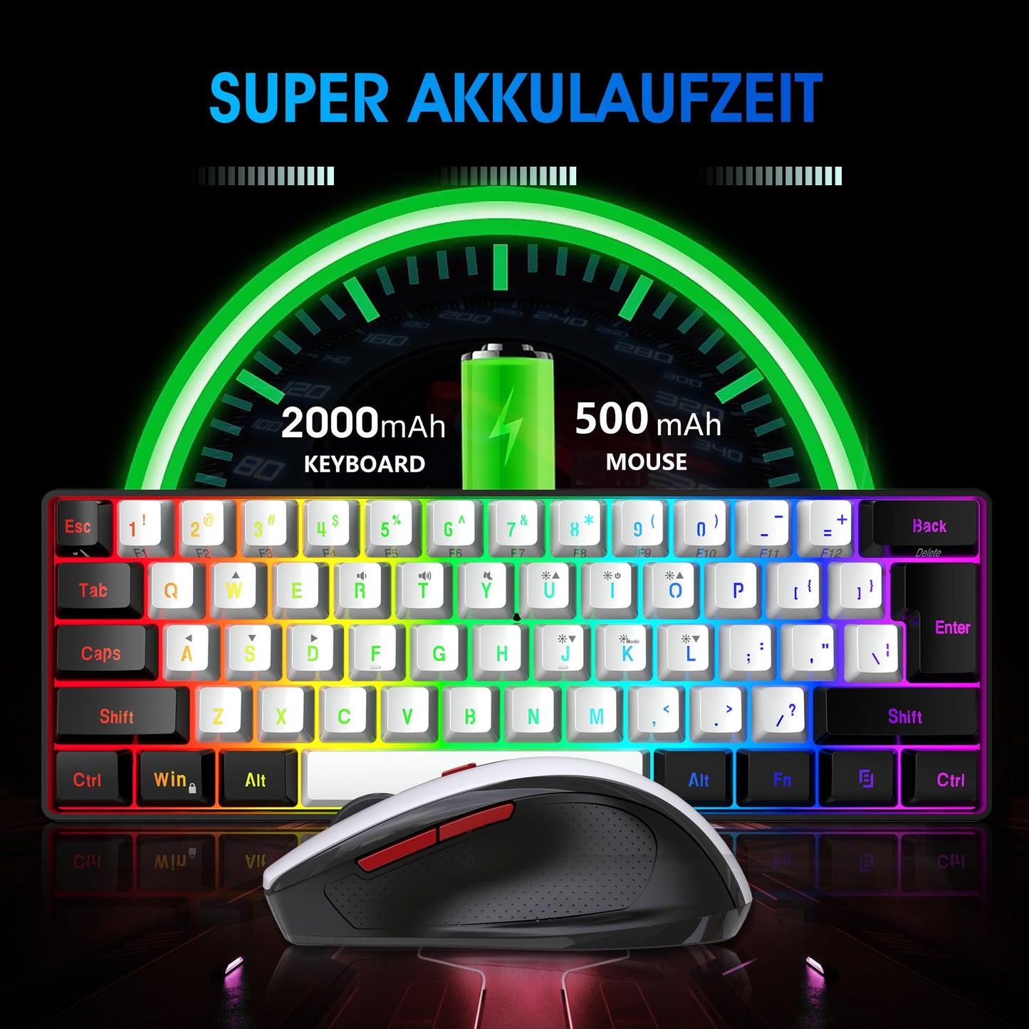 Snpurdiri 2.4G Wireless Gaming Keyboard and Mouse Combo, Include Mini 60% Merchanical Feel RGB Backlit Keyboard, Ergonomic Vertical Feel Small Wireless Mouse(Black and White)
