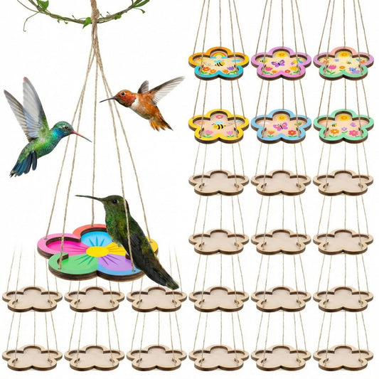 DoubleFill 24 Pcs Thickened Wood Bird Feeder Craft Kits for Kids Ages 6+, 1.2cm Thick Hanging Bird Feeders, Painting Crafts for Easter DIY Painting, Outdoor Garden Decoration