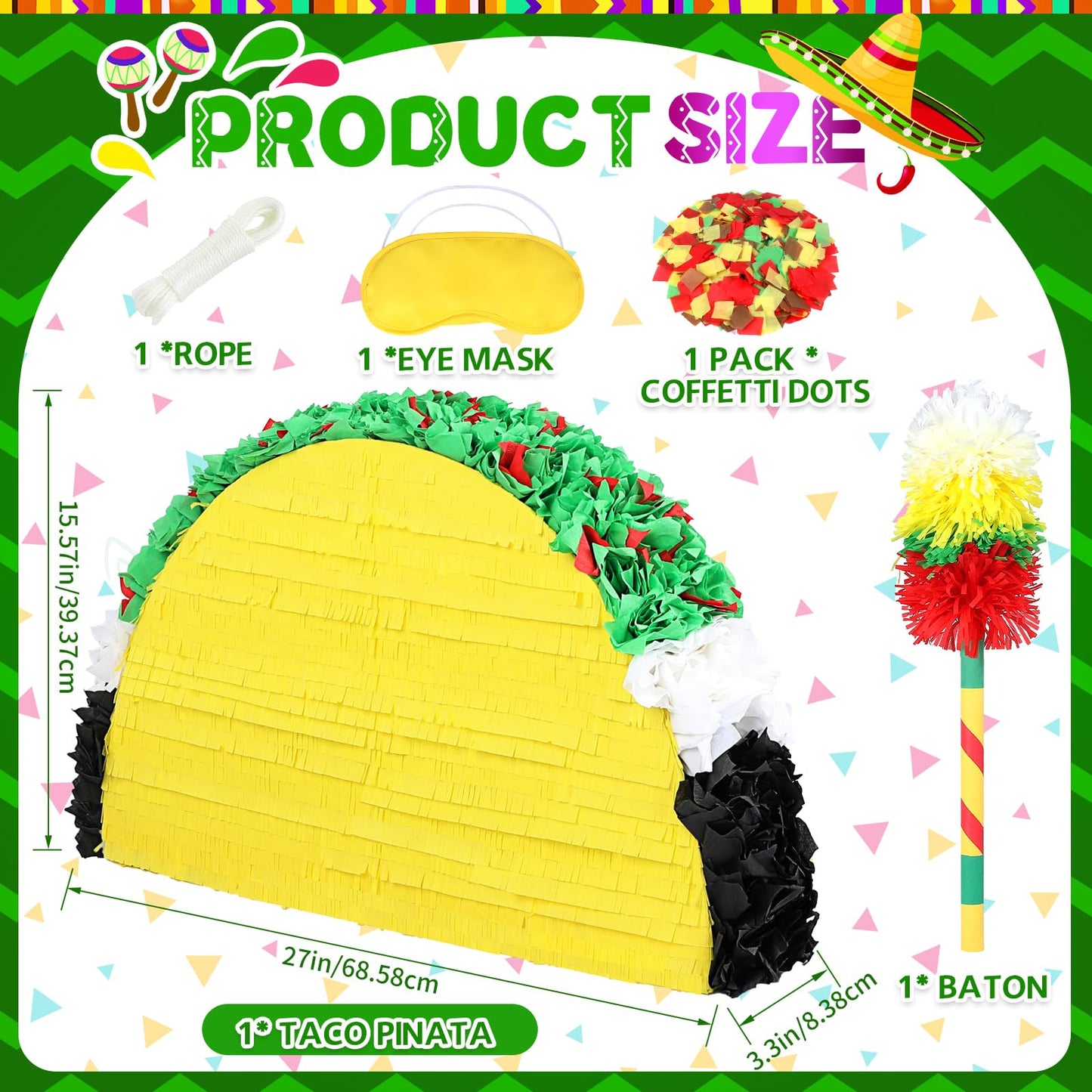 27" Large Taco Piñata for Birthday Party Decoration – Vibrant Cinco de Mayo, Taco Bout a Party, Mexican Theme Bash Taco Tuesday