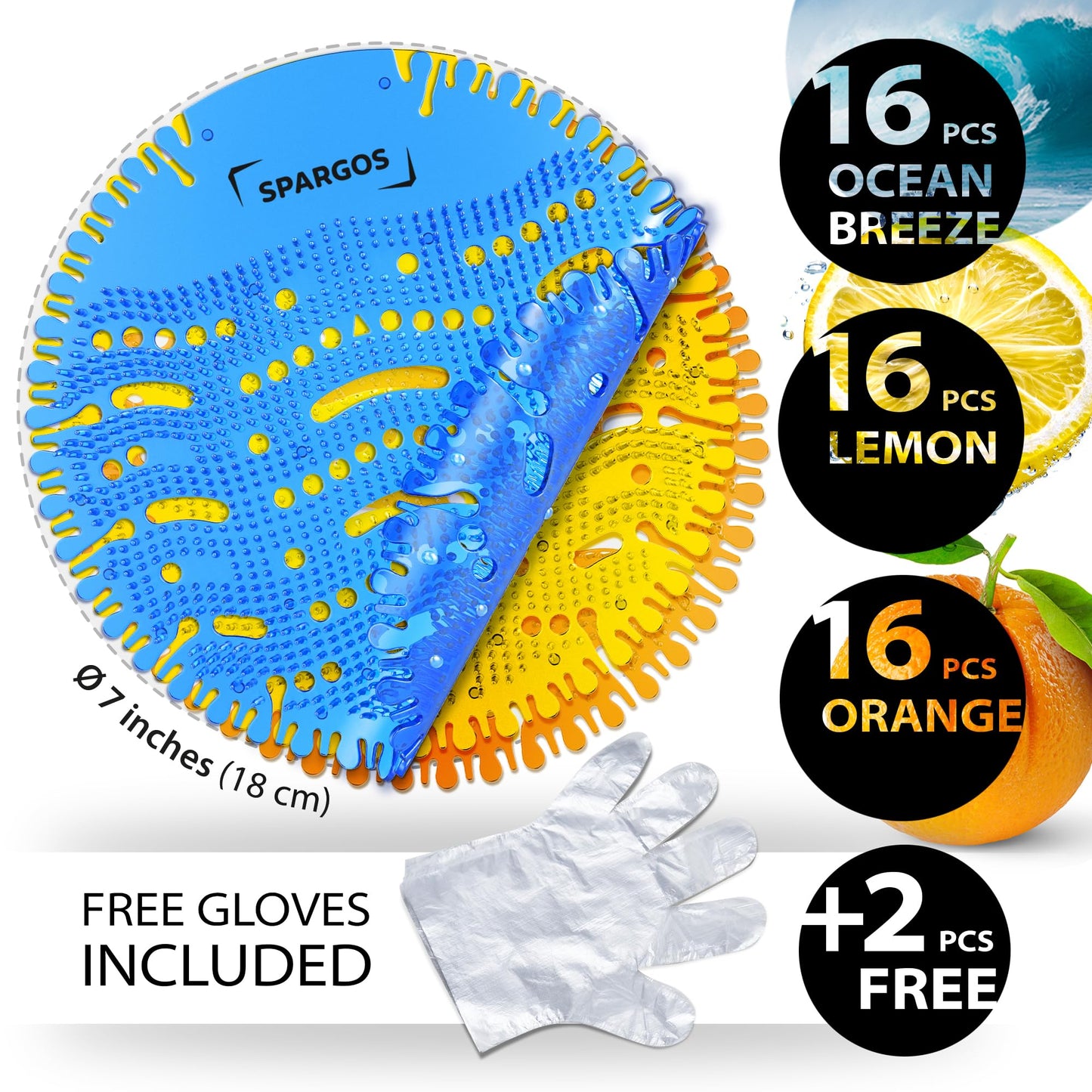 Urinal Screen Deodorizer (50 Pack) - Urinal Cakes - Pads Fresh 3d Wave Anti-Splash - Odor Protection for Toilets in Bathroom Restaurant Office Stadium School with Free Gloves and Free 2pcs Urinal Pads