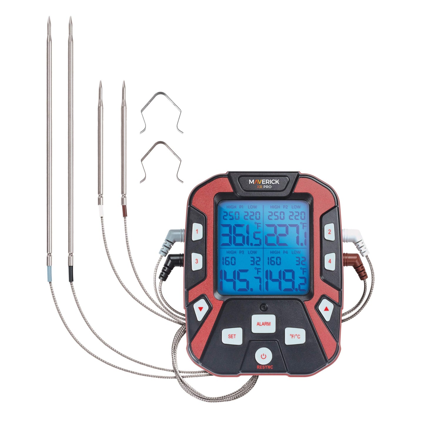 Maverick PRO-Series XR-50 Extended (500FT Range, 4 Probe) Digital Remote Wireless BBQ, Meat & Smoker Thermometer, Black/Red and Z-Cloth Bundle