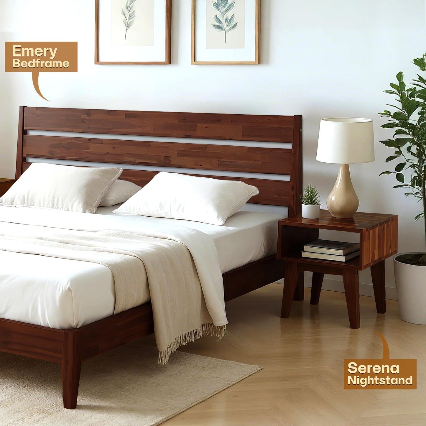 Acacia Serena Nightstand/End Table Solid Wood Bed Side Table for Bedroom Living Room College Dorm (Chocolate)