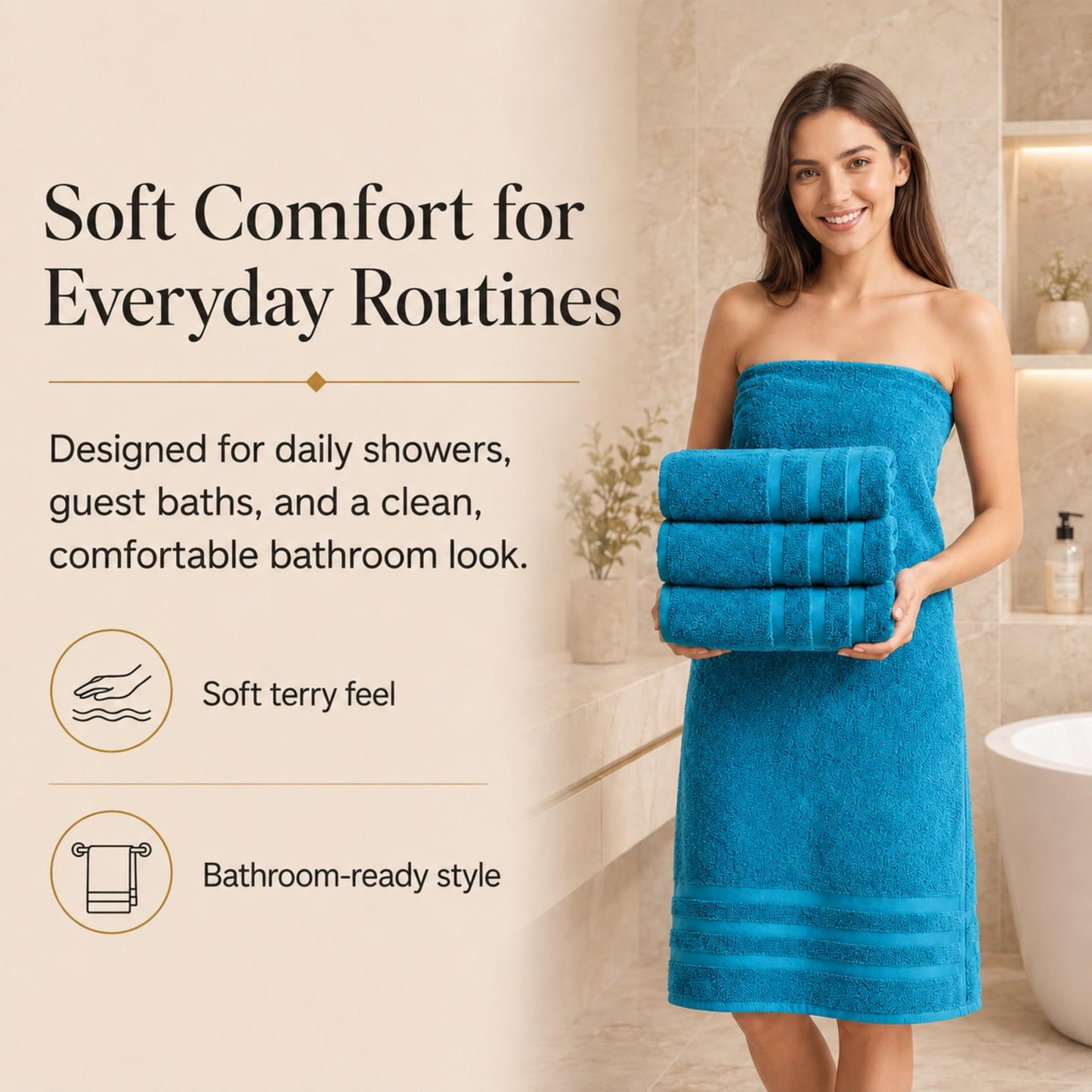 Velqora Bath Towels 4 Pack, 30 x 60 Inches, Large 100% Cotton Towels, Soft, Absorbent, Comfortable for Home, Spa, and Gym, (Pink,Gray,Beige,Blue)