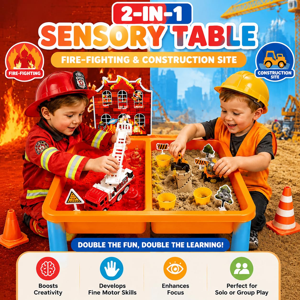 Carolart Construction Water & Sand Table, 2 in 1 Sensory Table Gift