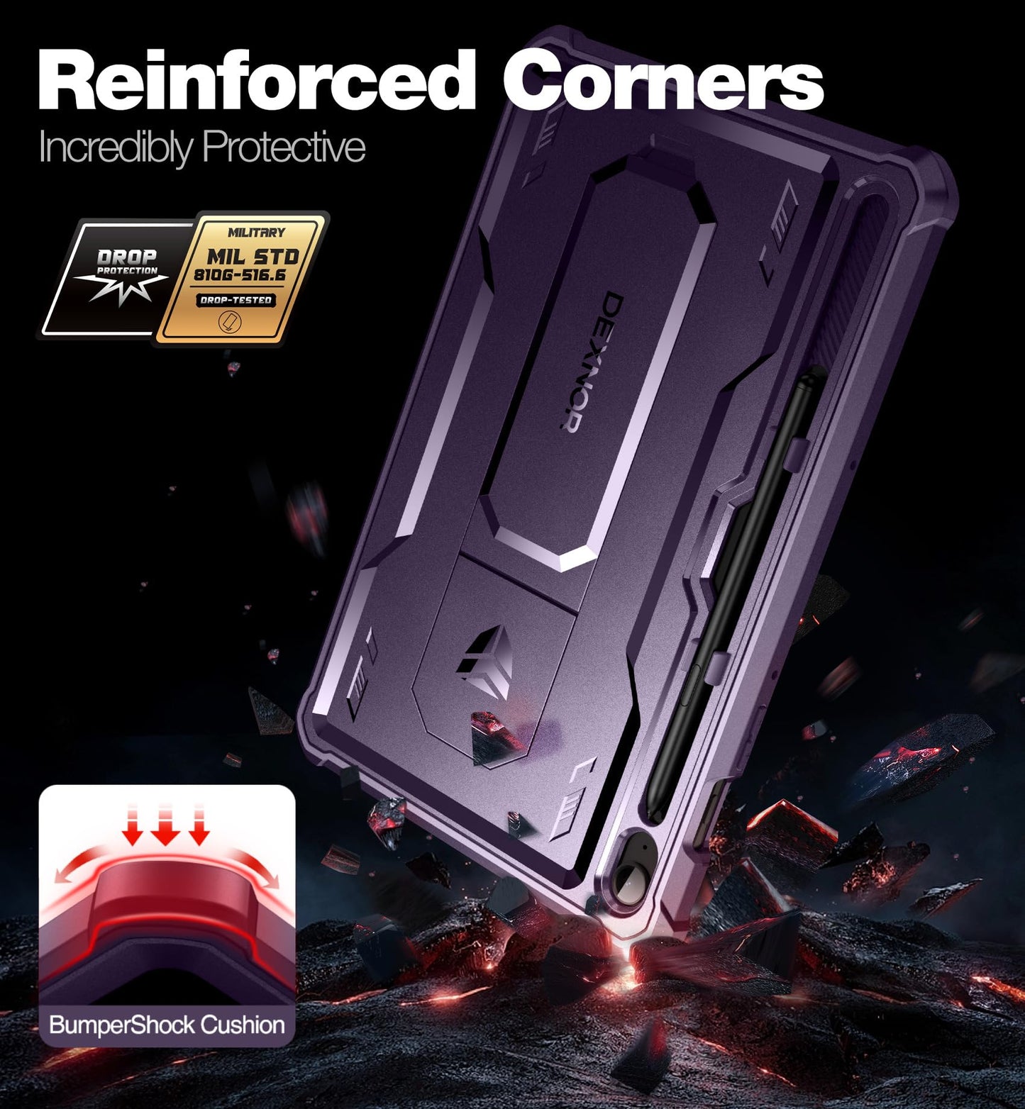 Dexnor Case for Samsung Galaxy Tab S9 FE 10.9 Inch 2023, [Built in Screen Protector & Kickstand] with Pen Holder Heavy Duty Shockproof Full Body Protective Cover for Galaxy Tab S9 FE Case-Purple