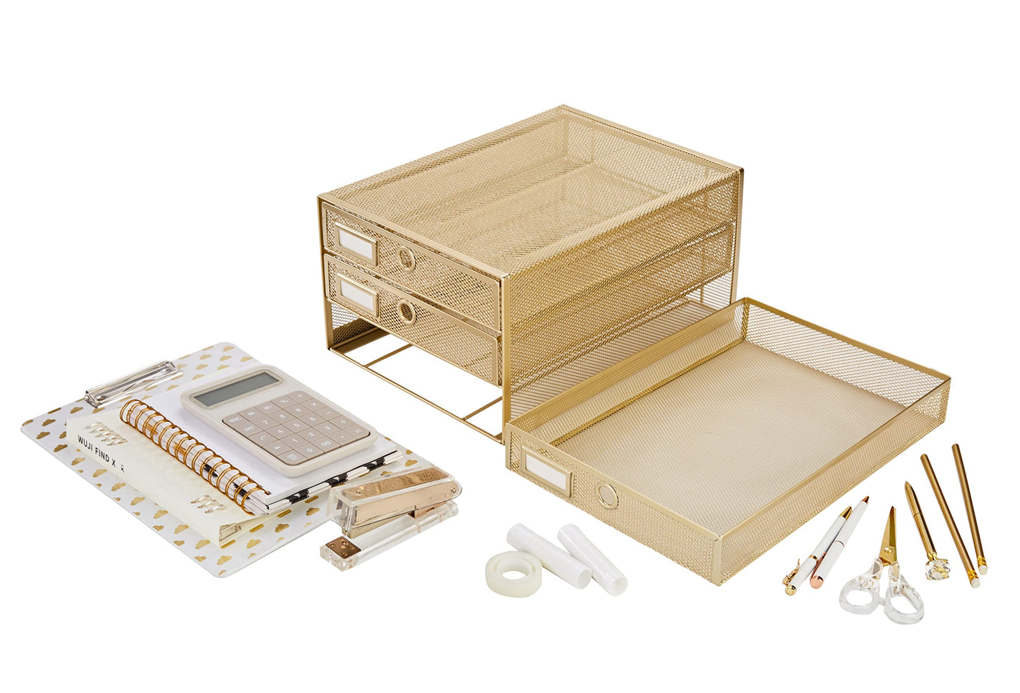 Annova Desk Organizer Wire Mesh 3 Tier Sliding Drawers Paper Sorter/Multifunctional/Premium Solid Construction for Letters, Documents, Mail, Files, Paper, Kids' Art Supplies (Gold)