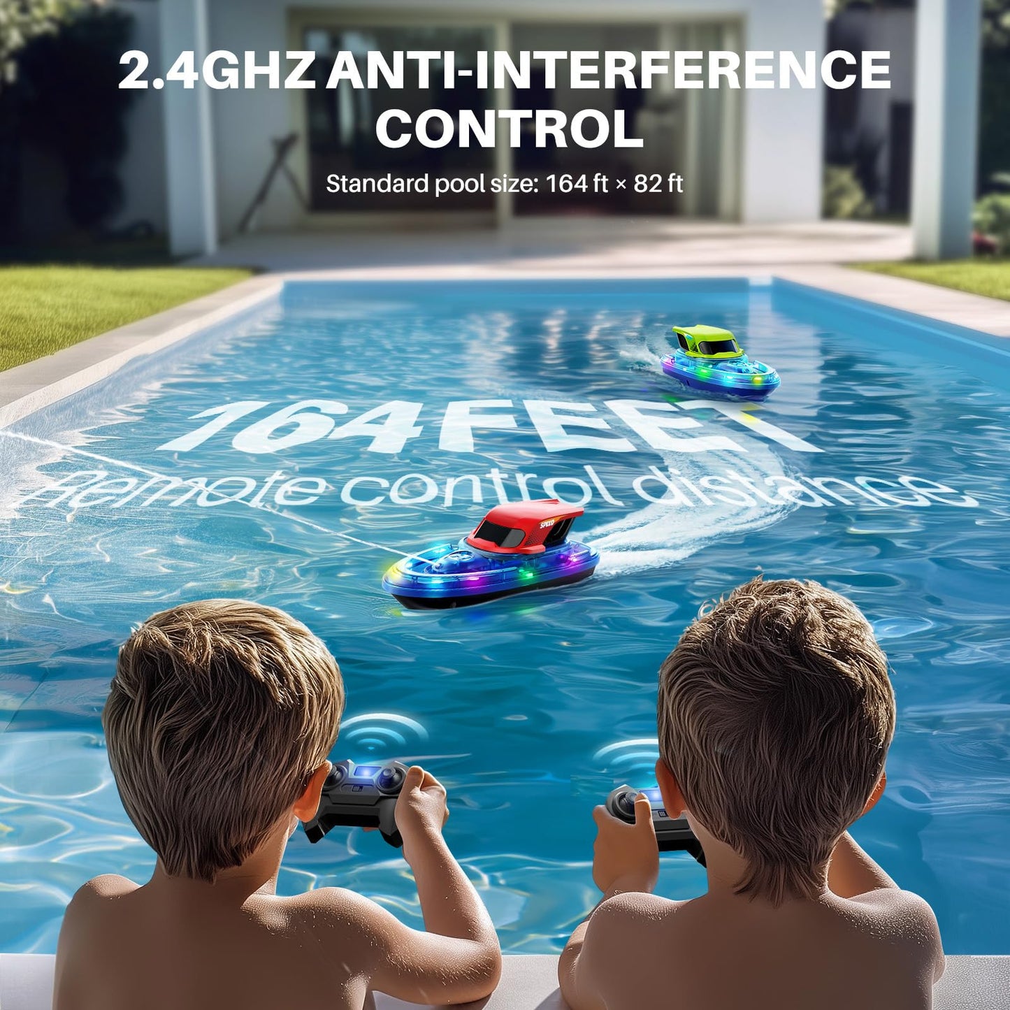 SYMA RC Boats 2 Pack for Kids 8-12, Remote Control Boat for Pool with LED Lights, 40 Mins Playtime (2 Batteries) & One-Key Water Spray, Summer Gifts Toys for Boys and Girls