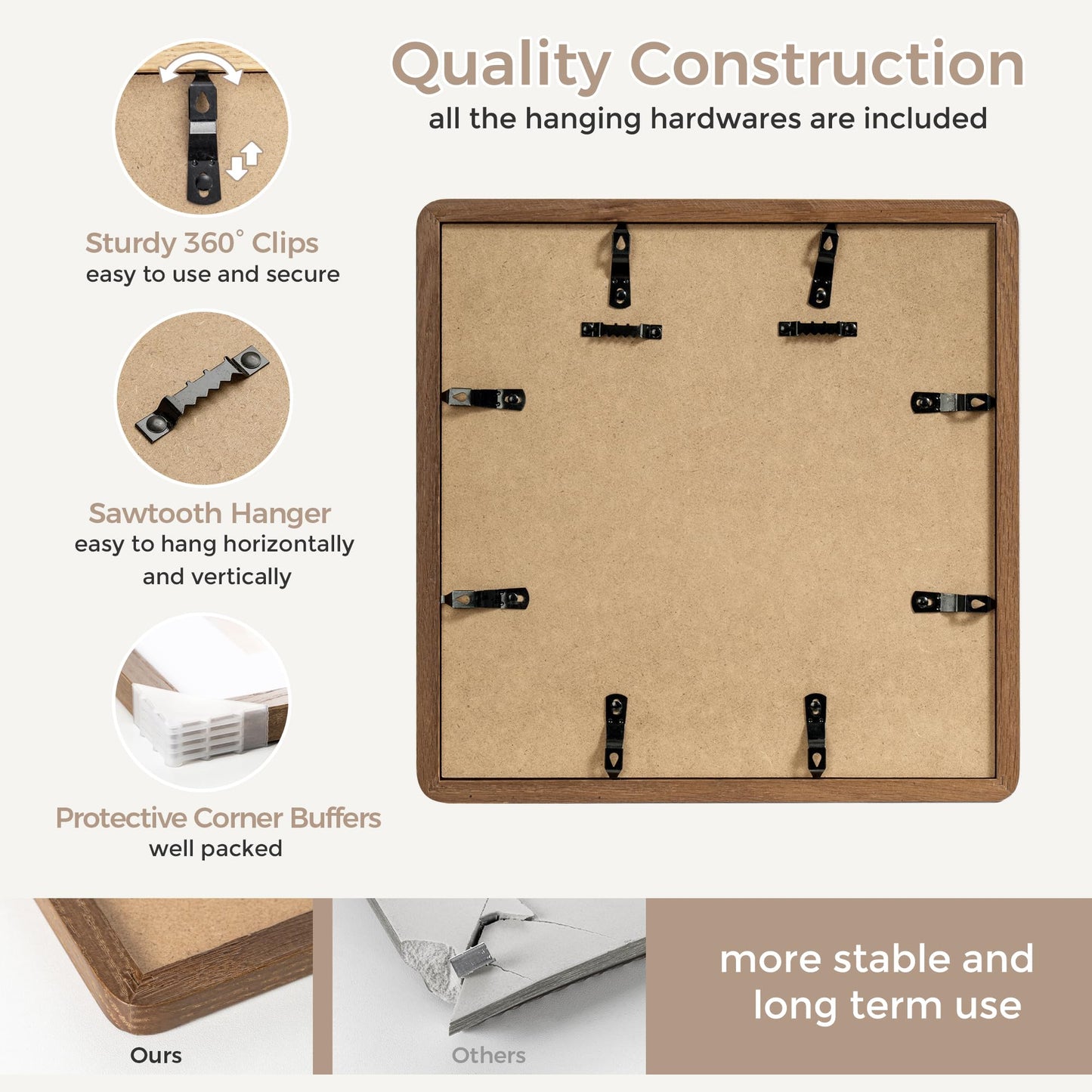 FLYJOE 12 x 12 Picture Frame | Solid Oak Wood Square Picture Frame | 12x12 Picture Frame With Mat For 8x8 | Tempered Glass And Hanging Hardware Included | 12 By 12 Picture Frame Wood (Walnut, 1 Pack)