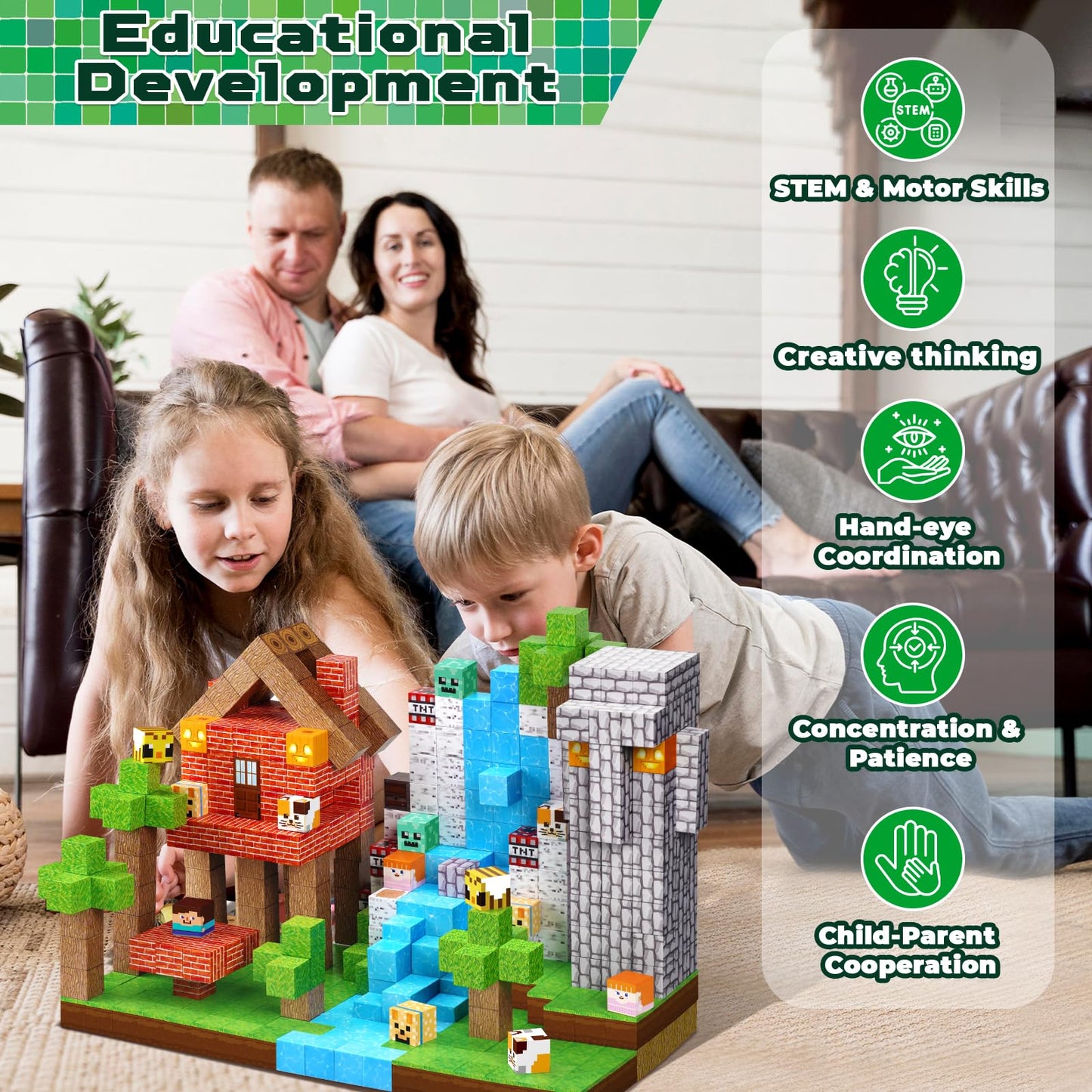 GraceDuck Magnetic Blocks - 150 PCS Build Magnetic Windmill Falls Homes - Magnetic Toys for Montessori Toddler Christmas Birthday Gifts - STEM Sensory Toys for 3 4 5 6 7 8 9 10 Year Old Boys & Girls