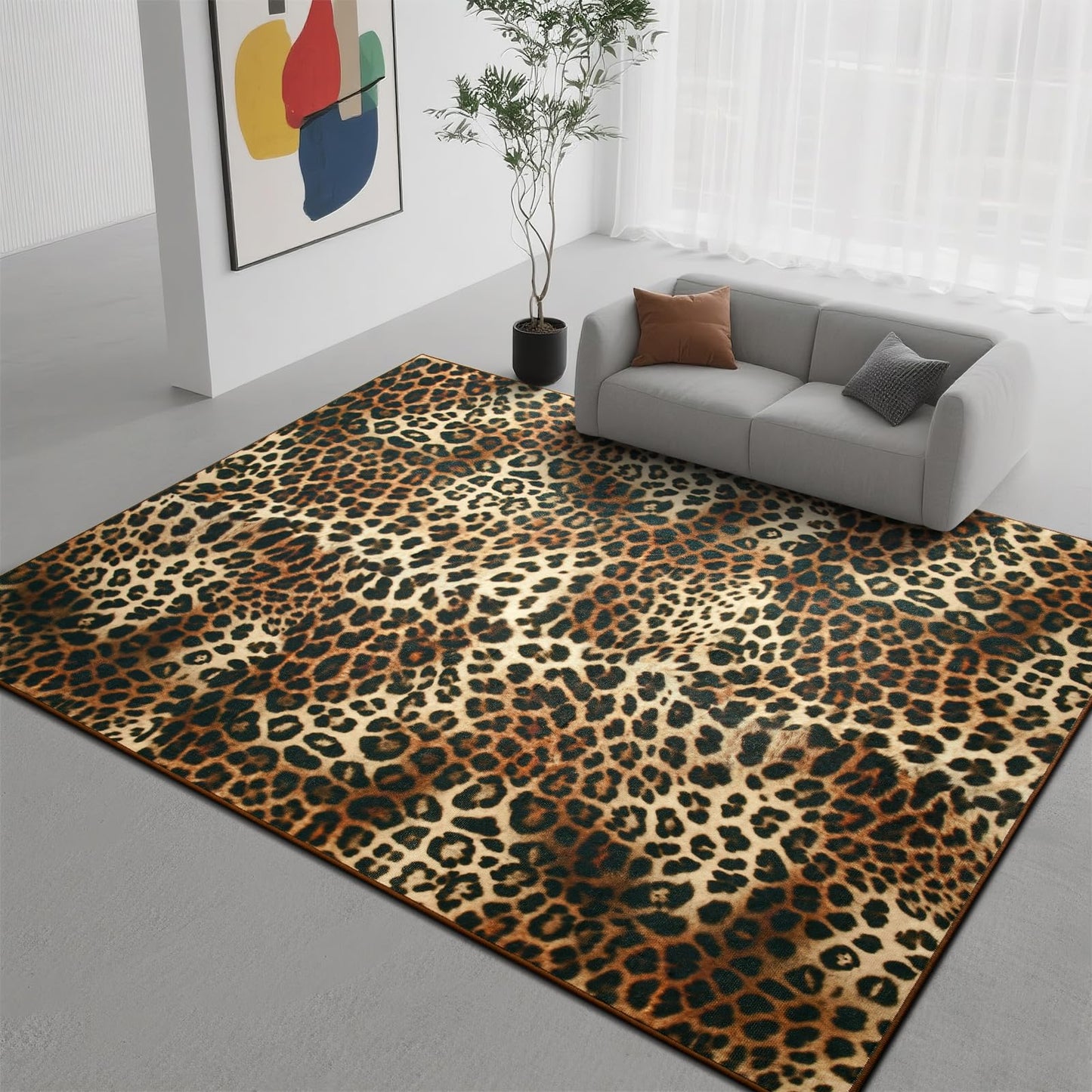 DweIke Leopard Rugs for Living Room, 4x6 Cheetah Print Rug for Bedroom Decor, Washable Non-Slip Stain Resistant Faux Animal Throw Carpet for Dining Room Office Western Home, Dark Brown