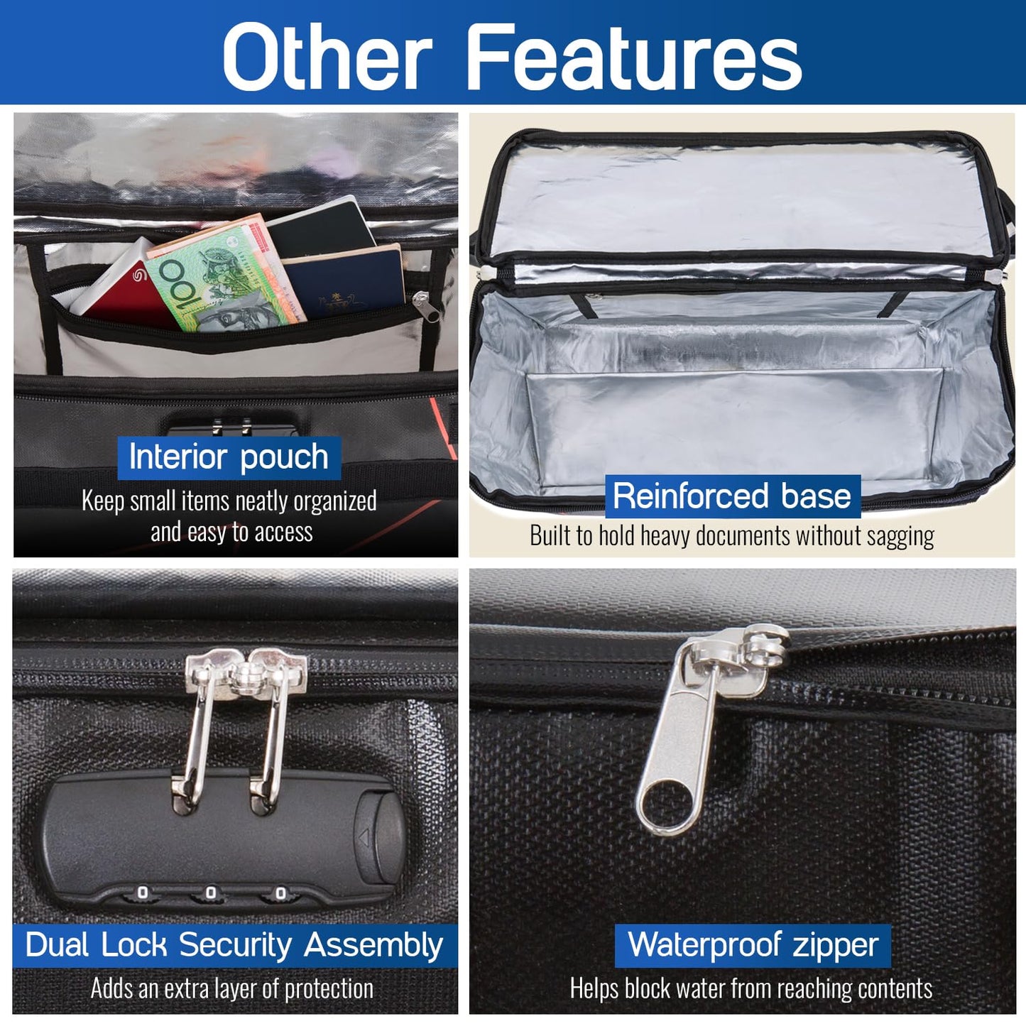 Fireproof and Waterproof Document Bag with Lock, 6200℉ Insulated, Patented Enclosed Flap Design, Heavy Duty Fire Safe Storage Box for Documents, Files & Valuables, 16"x12.6"x6.5"