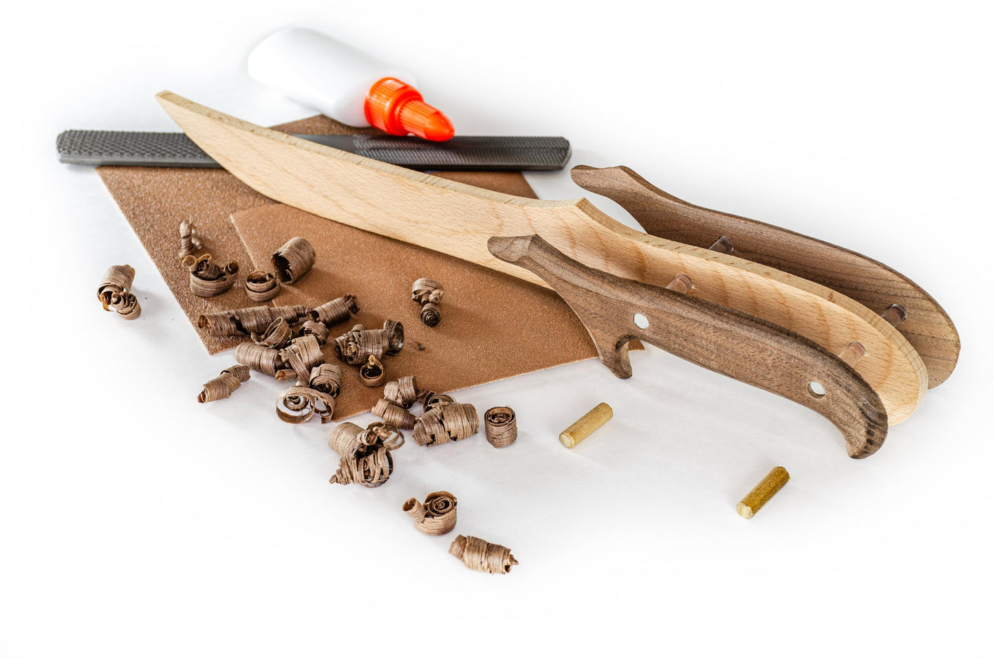 Sargas Wooden Knife Making Kit for Kids Teens and Adults, DIY Craft Woodworking Gift, 13 Inch Hardwood Blade with Walnut Handles and Pins, Includes Rasp Sandpaper Wood Glue How-to Video, Made in USA