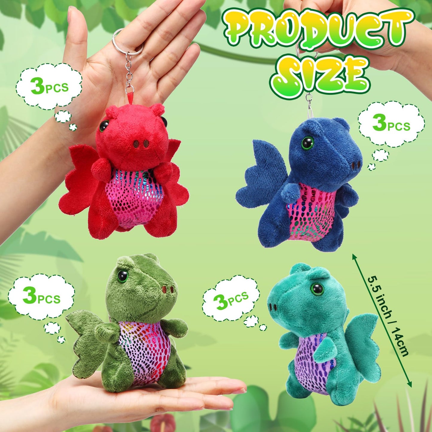 Siifert 12 Pcs Plush Dragon Stuffed Animals Bulk Cute Dinosaur Stuffed Keychain Adorable Dragon Plushie for Boy Girl Birthday Carnival Christmas Party Stocking Stuffers (Dark Color,Lovely Style)