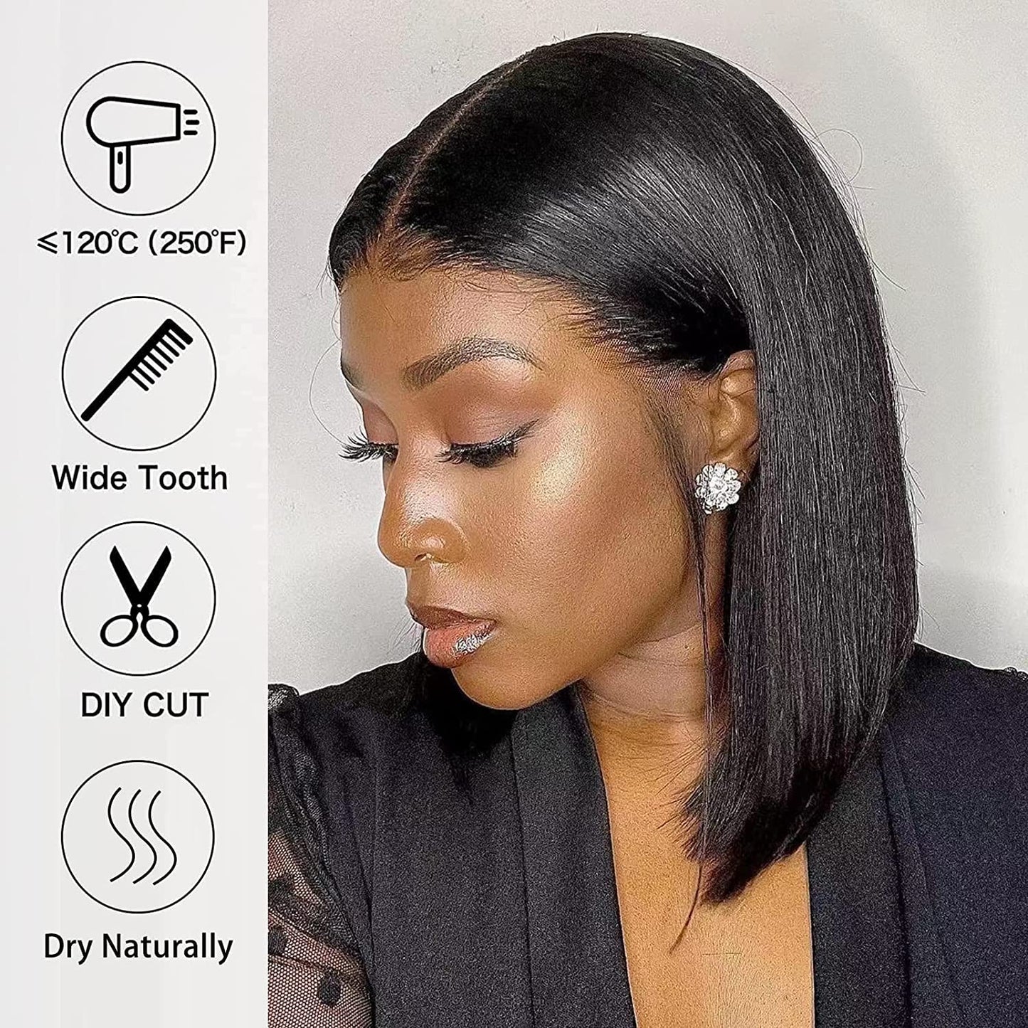 Shesbeauty Bob Wig Human Hair Glueless Wigs Human Hair Pre Plucked 14 Inch Straight Lace Front Wigs Human Hair Bob HD 13x4 Lace Front Wigs Human Hair Bob Wigs for Black Women 180% Density Bob Wig