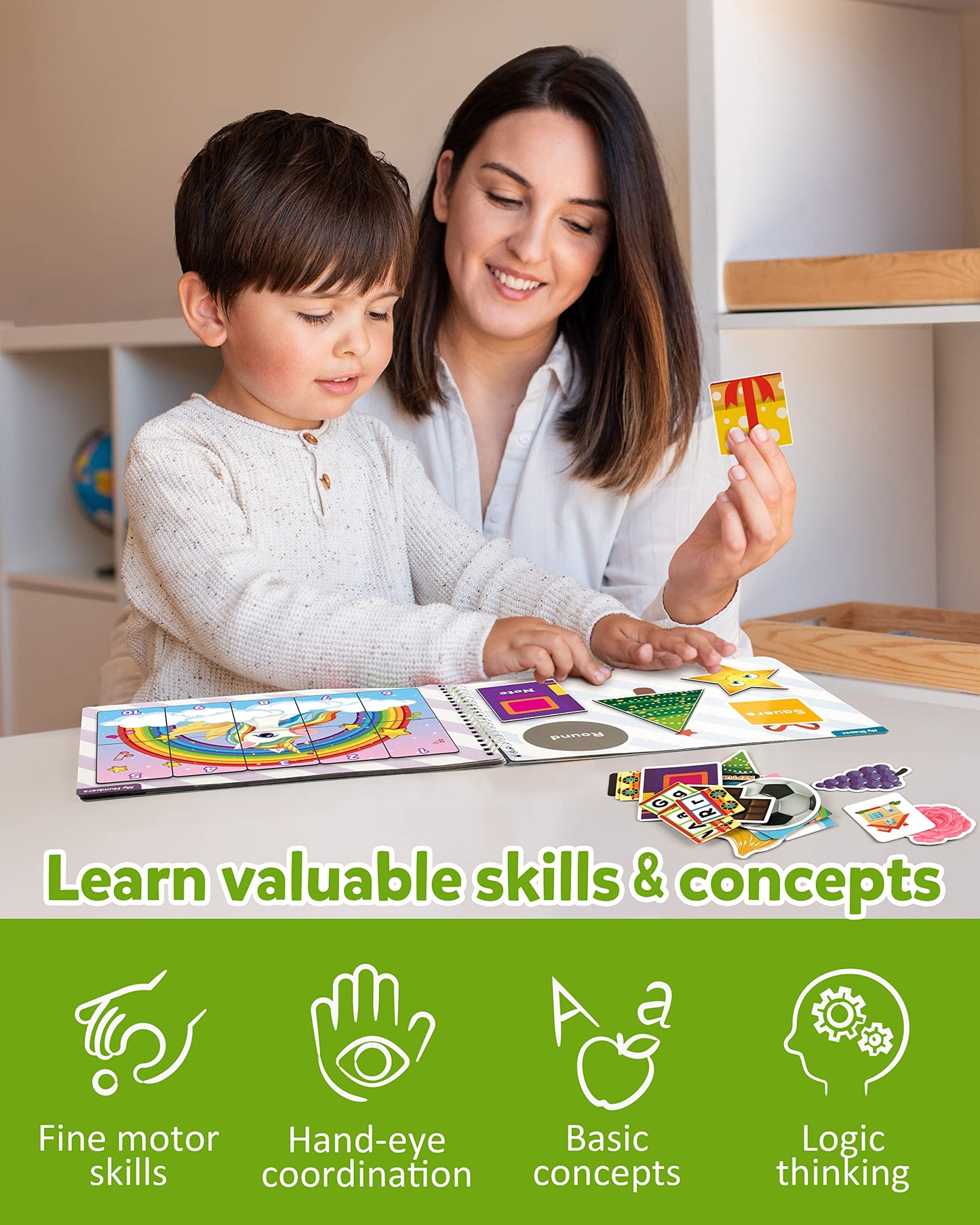 Coogam Preschool Magnetic Busy Book, 9 Themed Stickers Sensory Toys Fine Motor Skills Learning Binder Quiet Book Montessori Toys for Kids Toddlers Home Kindergarten