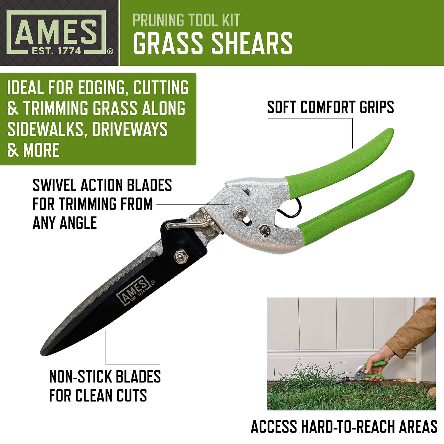 AMES 20213344 4-pc. Pruning Tools Kit with Bypass & Anvil Pruners, Garden Snips, Grass Shears & Canvas Case