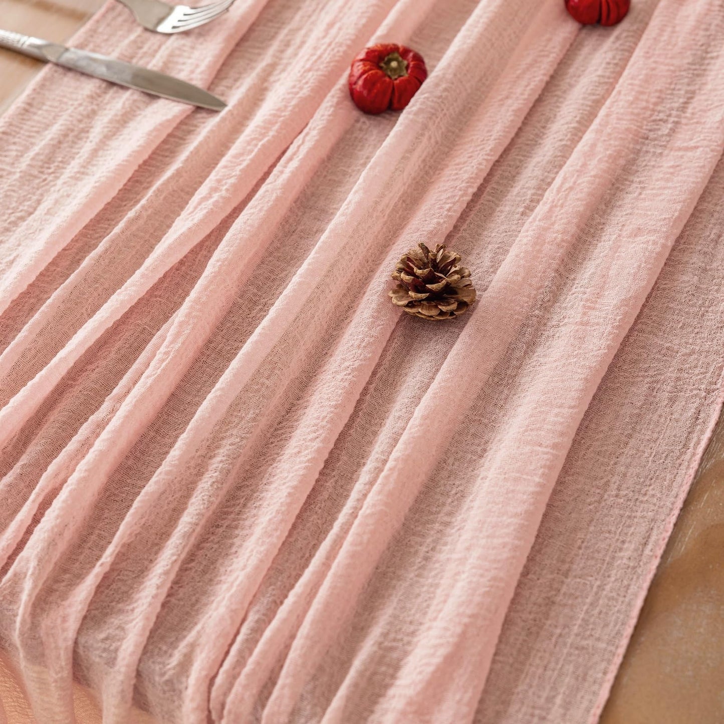 Keketo 6pcs Blush Pink Gauze Rustic Cheesecloth Table Runner 120 Inch 10 FT for Wedding Baby Shower Bridal Shower Birthday Engagement Garden Outdoor Party Long Sheer Boho Decorations