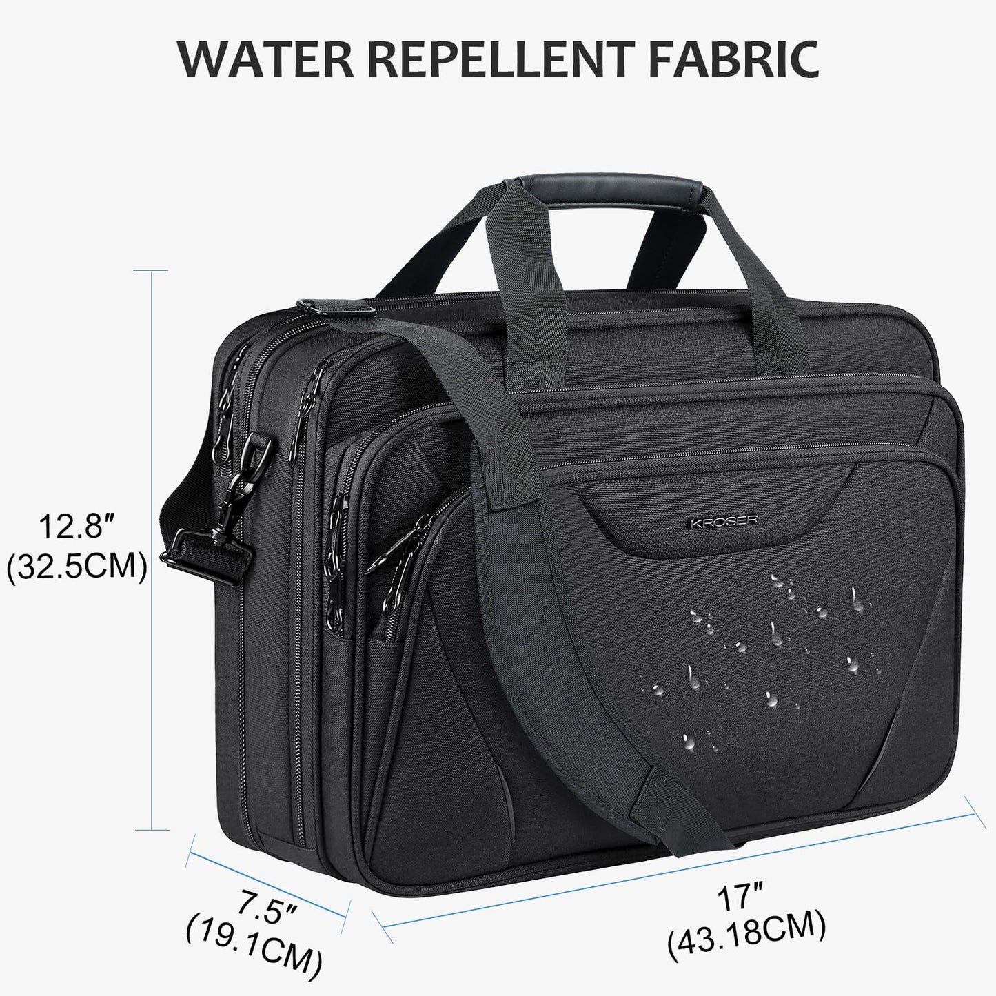 KROSER Laptop Bag Premium Laptop Briefcase Fits Up to 17.3 Inch Laptop Expandable Water-Repellent Shoulder Messenger Bag Computer Bag for Travel/Business/Men/Women-Black