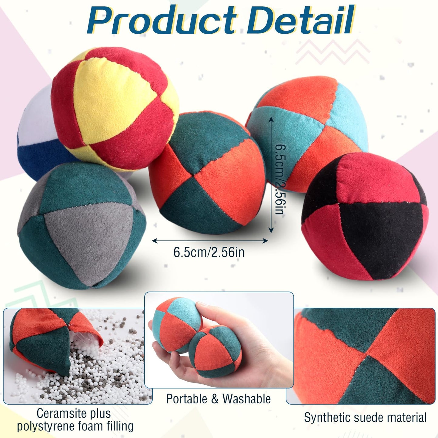 Liliful - 24 Bags 2.56" Bulk Small Multicolor Hack Ball Indoor Outdoor Toy for Kids Adults Teens Beginners Funny Gifts Games