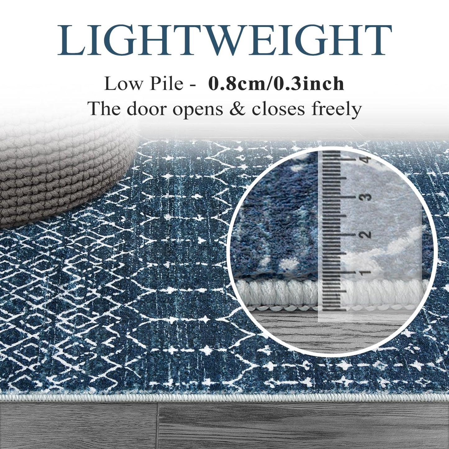 Lahome Moroccan Blue Carpet for Living Room 4x6 Area Rug Non-Slip Ultra-Thin Soft Bedroom Rug Stain Resistant Modern Carpet with Geometric Print, Suitable for Office, Kitchen, Entryway, Dining Room