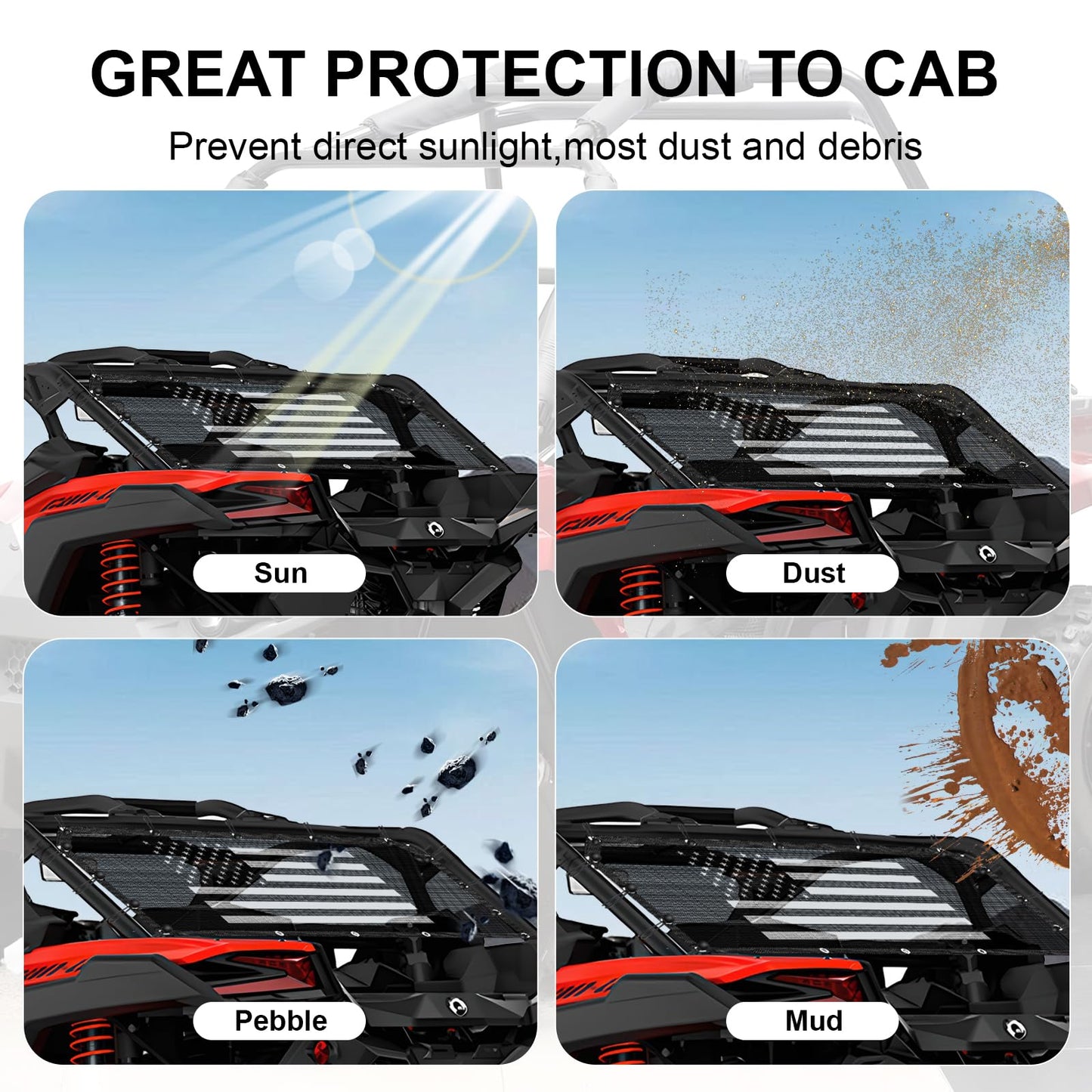 Rear Window Net for 2020-2025 Polaris RZR PRO XP 4/Pro R/Turbo R,Soft Mesh Windshield Shield with USA Flag Design,Airflow Protection Against Dust & Debris,Durable PVC Material