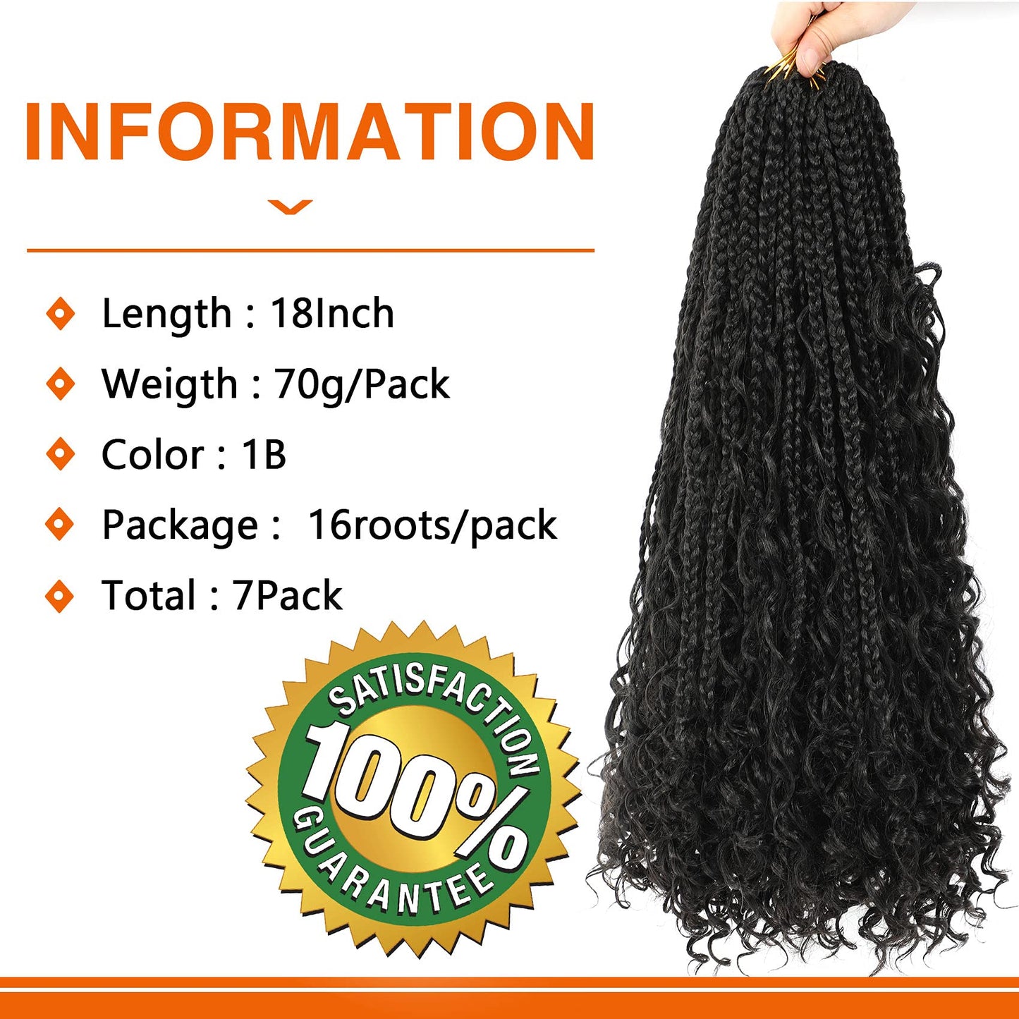 Ayana Goddess Box Braids Crochet Hair 18 Inch 3X Bohomian Crochet Braids Box Braids Crochet Box Braids Curly Ends Synthetic Crochet Braids Hair Extensions For Women (18 Inch-7Pack, 1B)