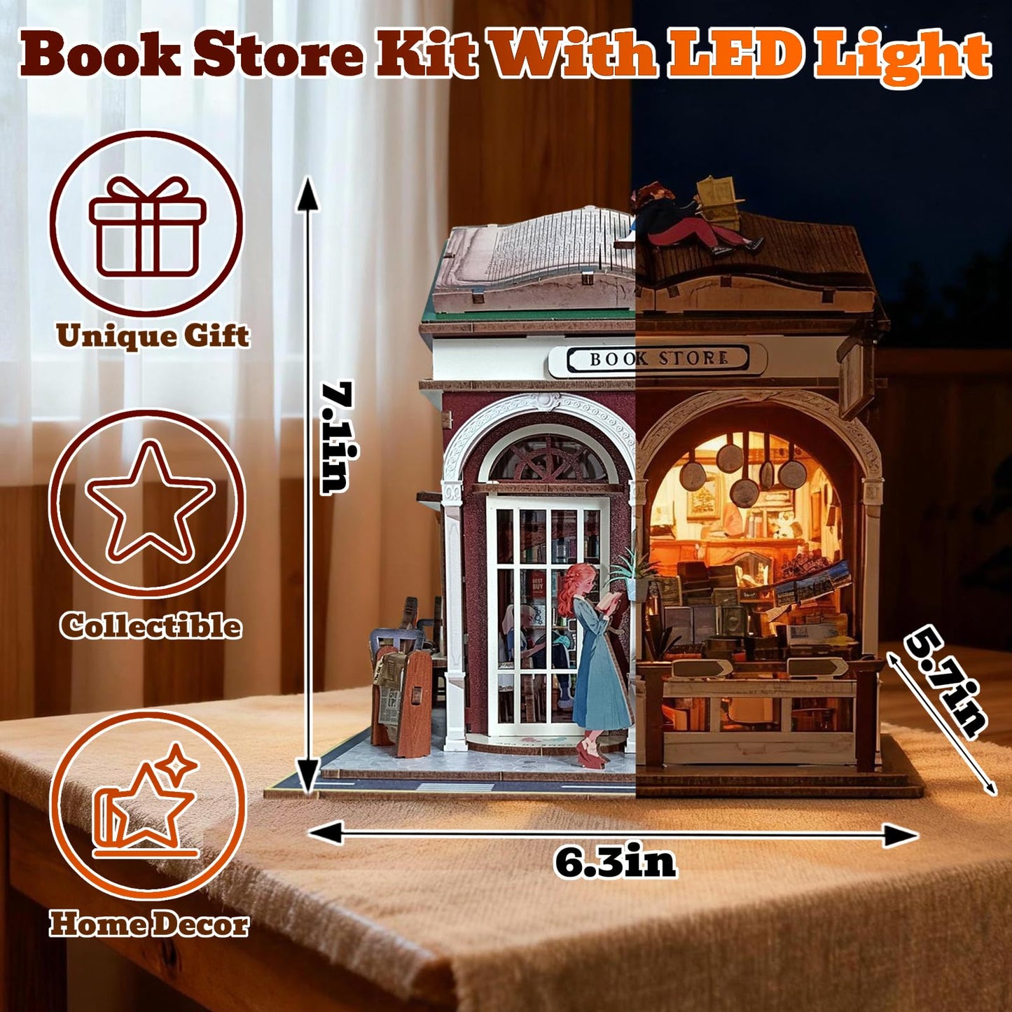 3D Wooden Puzzles for Adults, DIY Wooden Tiny House Building Set Crafts for Adults, Bookstore(148 Pcs)