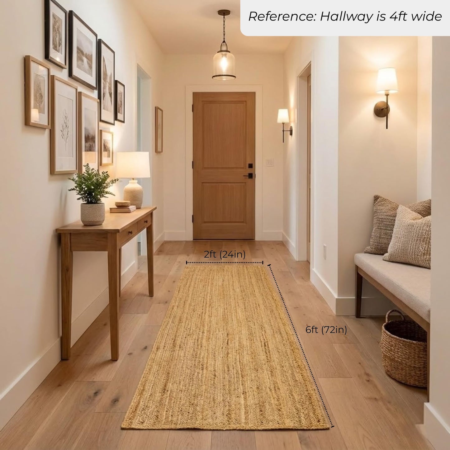 Jute Rug 2x6 Natural Runner Rug with Non-Slip Backing, Low-Profile Farmhouse Hallway Runner, Kithen Rug or Entryway Mat, Eco-Friendly 2x6 Runner for Boho Decor