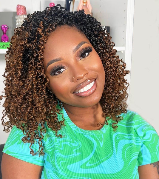 Aksice 10 Inch Yanky Twist Crochet Hair Pre-looped 8 Packs Ombre Brown Spring Twists Hair Senegalese Twist Crochet Hair with Curly Ends Synthetic Crochet Braids (1B/30#)