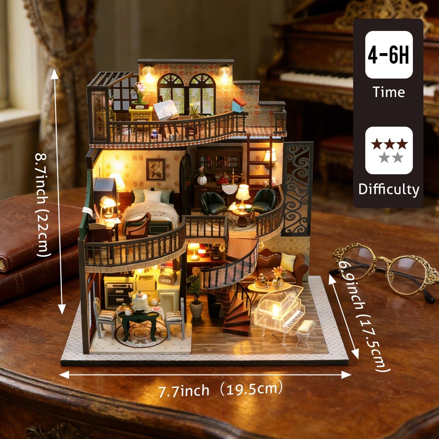 Soothee DIY Miniature House Kit, DIY Book Nook with LED Light, 3D Puzzles for Adults and Teens, Dollhouse for Bookshelf Decor, Tiny House Building Kits for Craft Lovers (Dreamy loft)