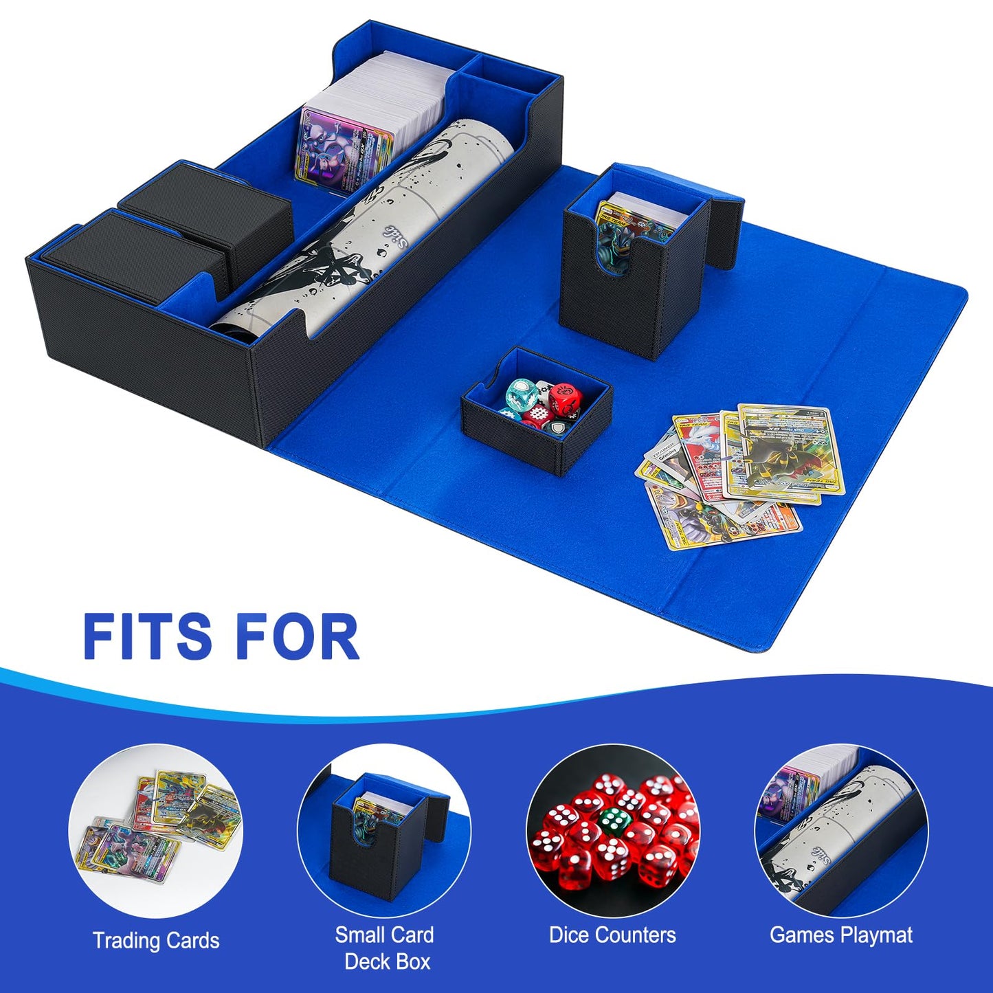 6 in1 Card Deck Box Set,X-Large Premium Trading Card Storage Case with 5 Small Box,Magnetic Game Deck Display Case Compatible with MTG/TCG/Yugioh/Magic/Commander(Black＆Blue)