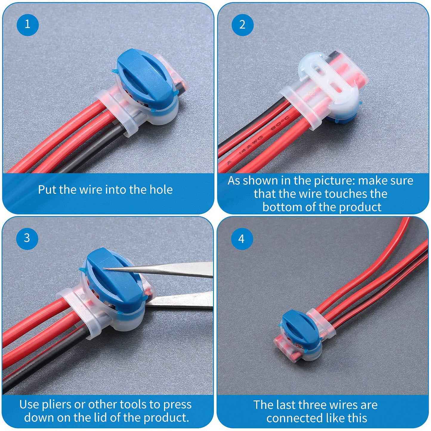 TOODOO 180 Pieces 3 Way Wire Connectors Locks Electrical IDC 314-box Wire Self-Stripping Pigtail Connectors for 22-14 AWG Cables Robotic Lawn Mowers Irrigation Application