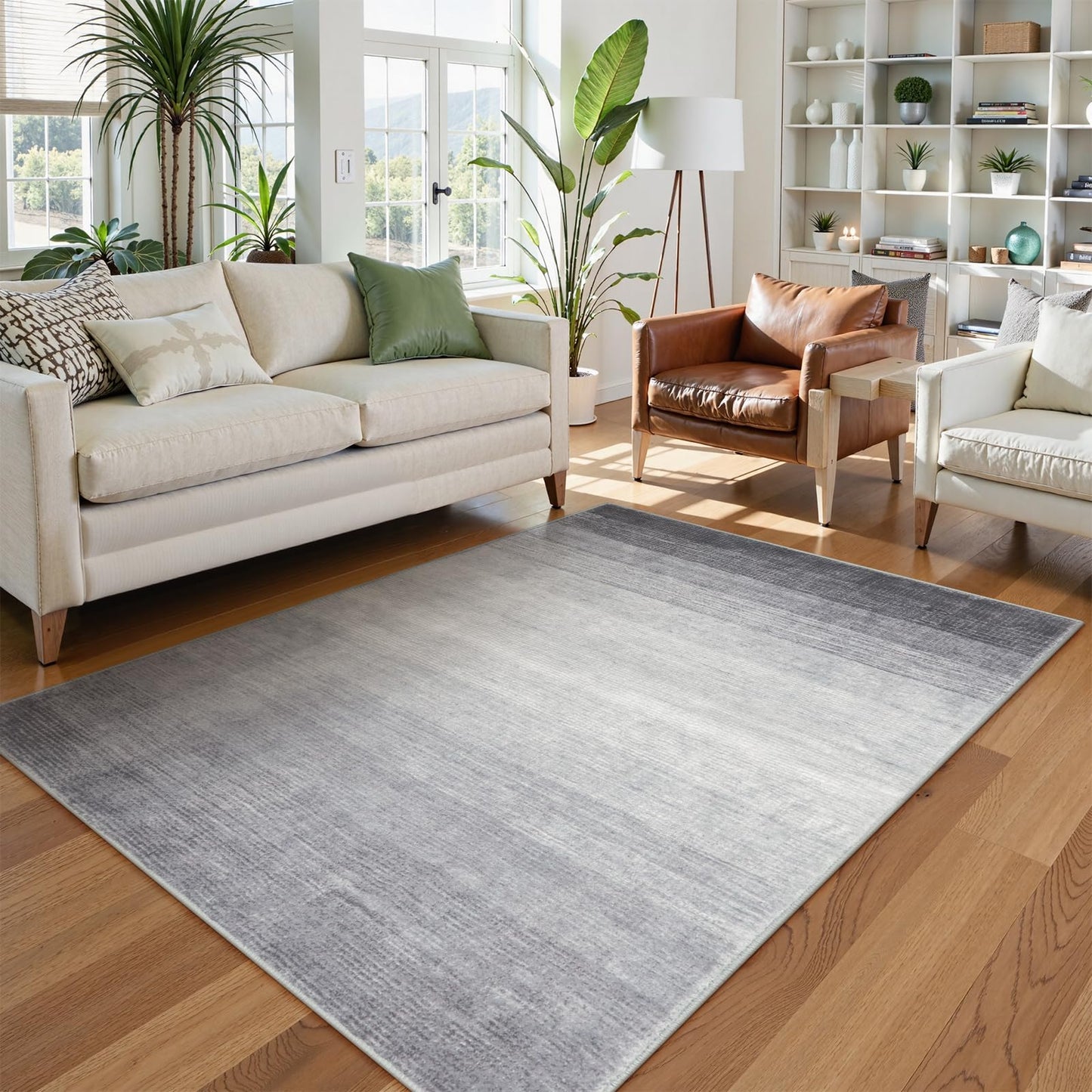 Wonnitar 4x6 Washable Grey Rug for Bedroom, Modern Ombre Area Rug for Living Room, Non-Slip Stain Resistant Entryway Throw Mat, Non-Shedding Low Pile Floor Carpet for Bedside Mudroom (Grey, 4'x6')
