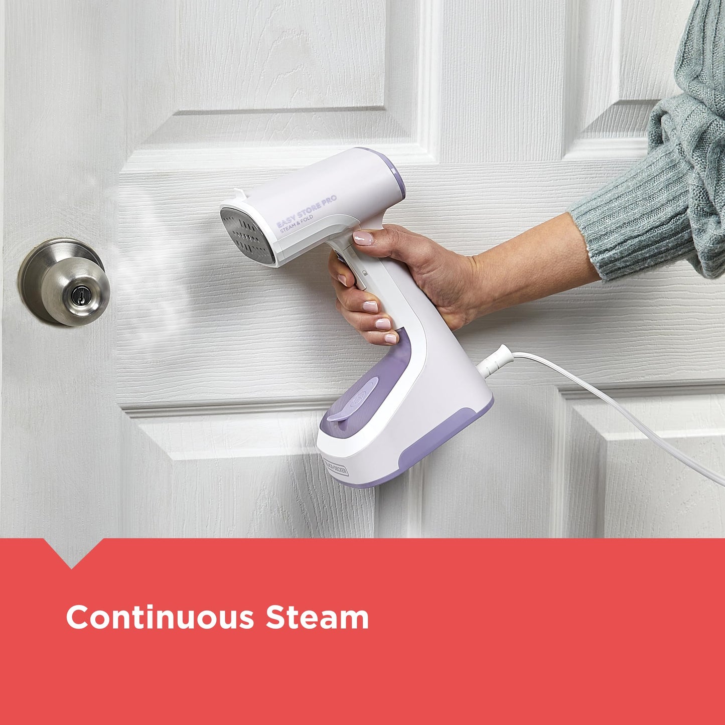 BLACK+DECKER Easy Store Pro Foldable Steamer, GS0311-0PD, 45-Second Heat Up, Extra Long Power Cord & Lint Remover Attachment, Powerful Steam Performance for Clothes, Drapes & Upholstery