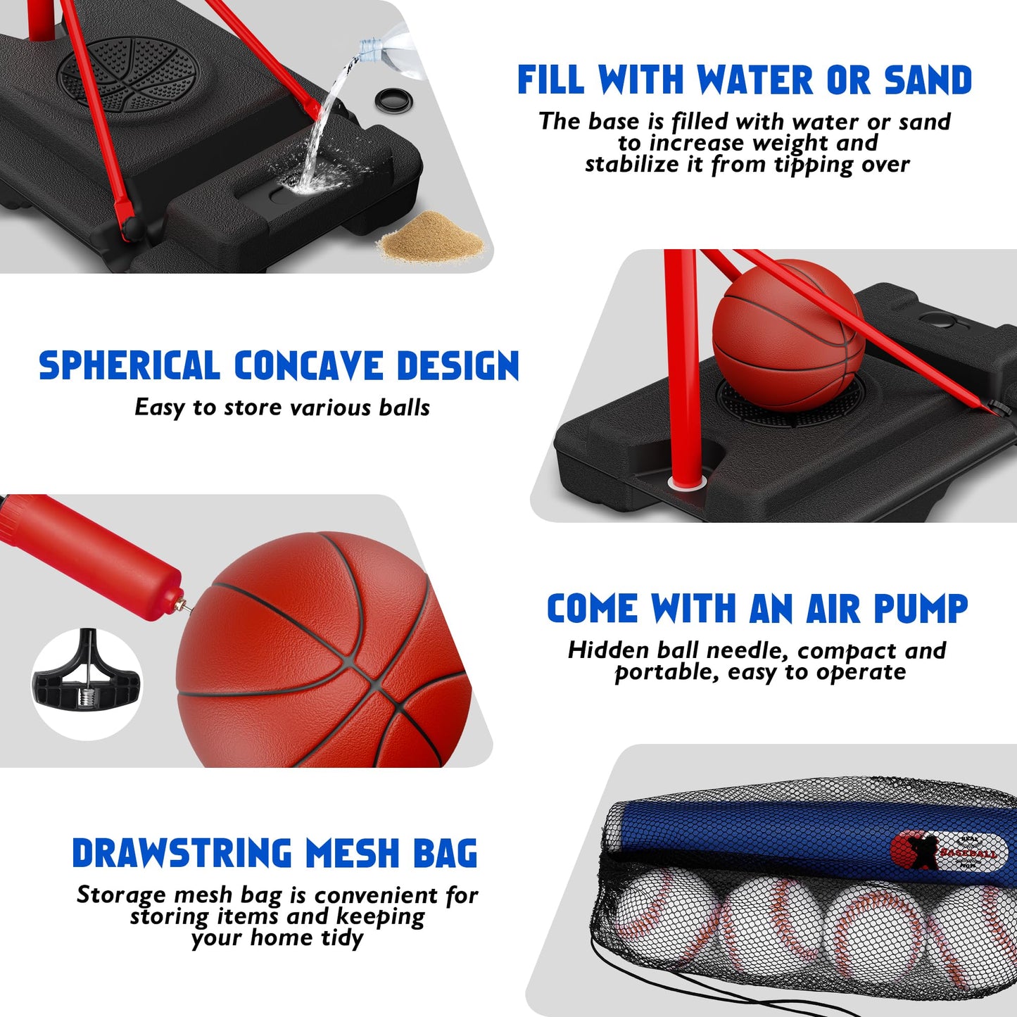 Kids Basketball Hoop Set 4 in 1 and T-Ball Adjustable T-Ball Stand with Automatic Throwing Machine Sports Toys Indoor Outdoor Gifts